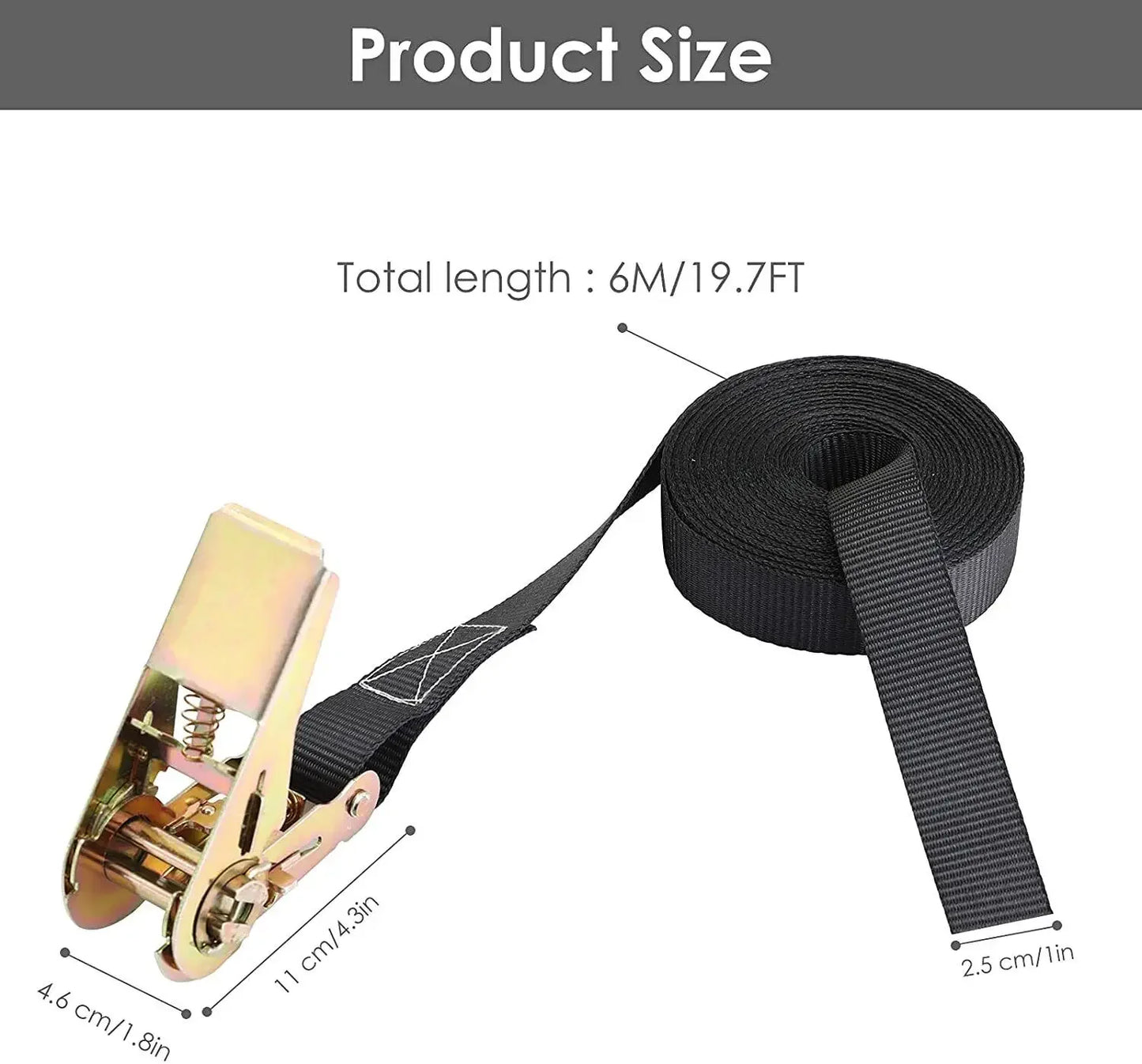 10 X Tension Straps Hard Lashing Straps Ratchet Tension Strap One-Piece 6M X 25mm