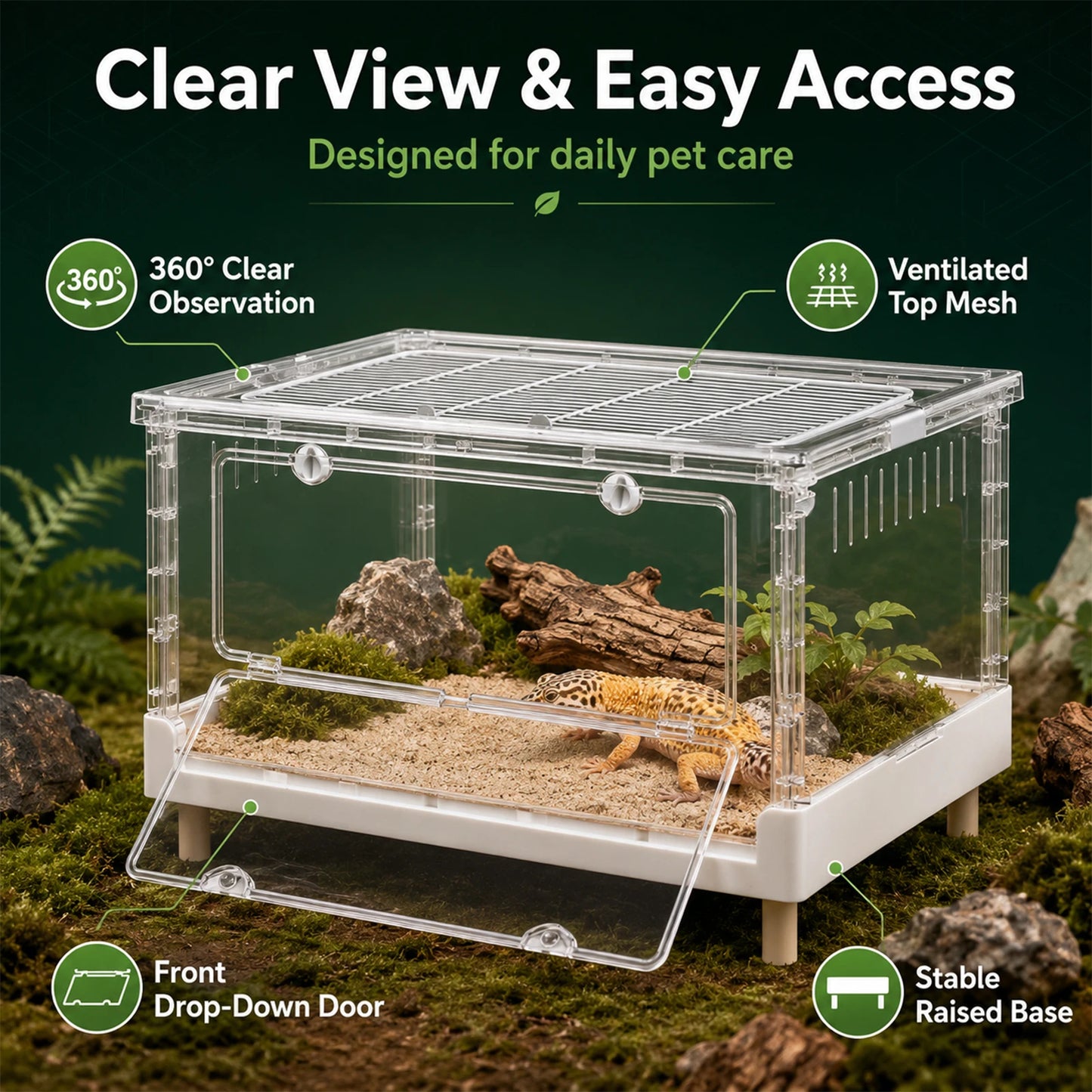 Clear Acrylic Foldable Reptile Terrarium With Front Opening Door