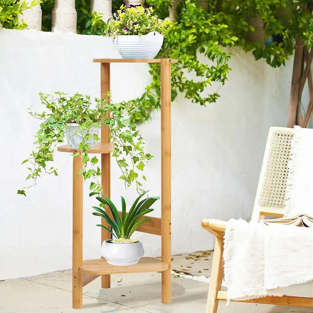 Wisfor Three Tier Bamboo Corner Plant Stand And Indoor Shelf