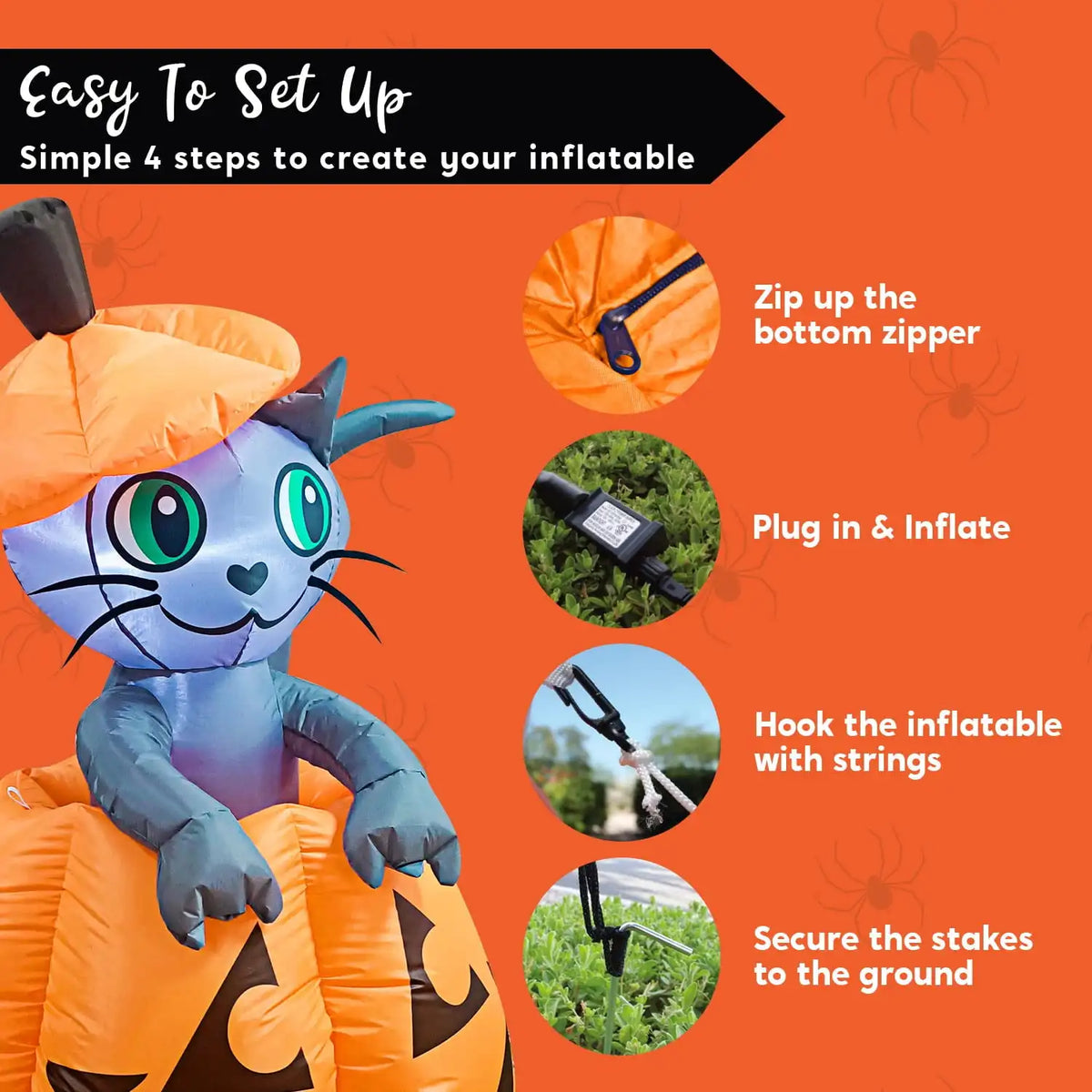 Joyfy Animated Cat On Pumpkin Halloween Inflatable Outdoor Decor
