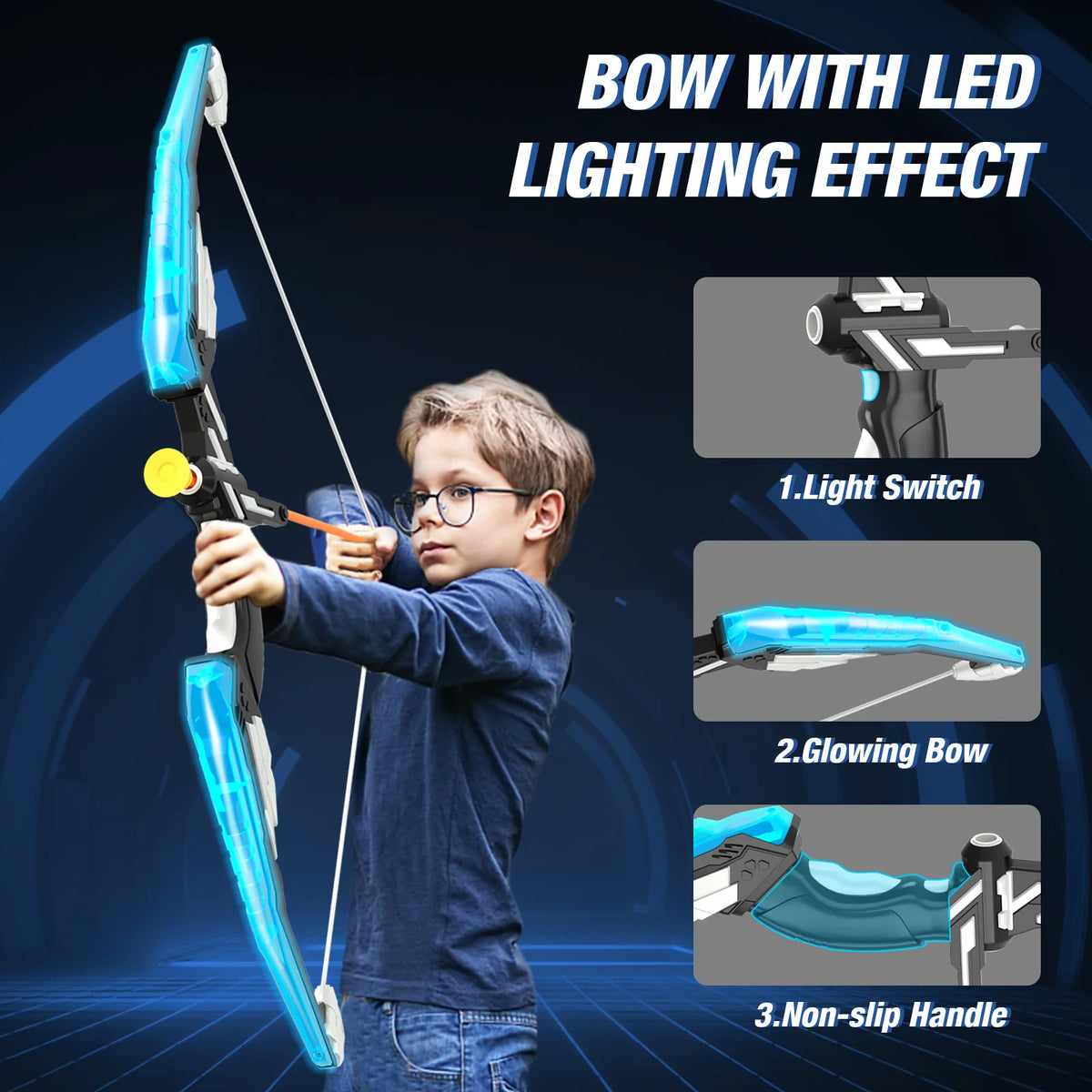 Bow and Arrow for Kids, LED Light Up Archery Set with 12 Suction Cup Arrows, 1 Standing Target, 3 Score Targets & 1 Quiver, Indoor Outdoor Sport Gifts for Boys Girls Ages 3+,Birthday Halloween Christmas Gift