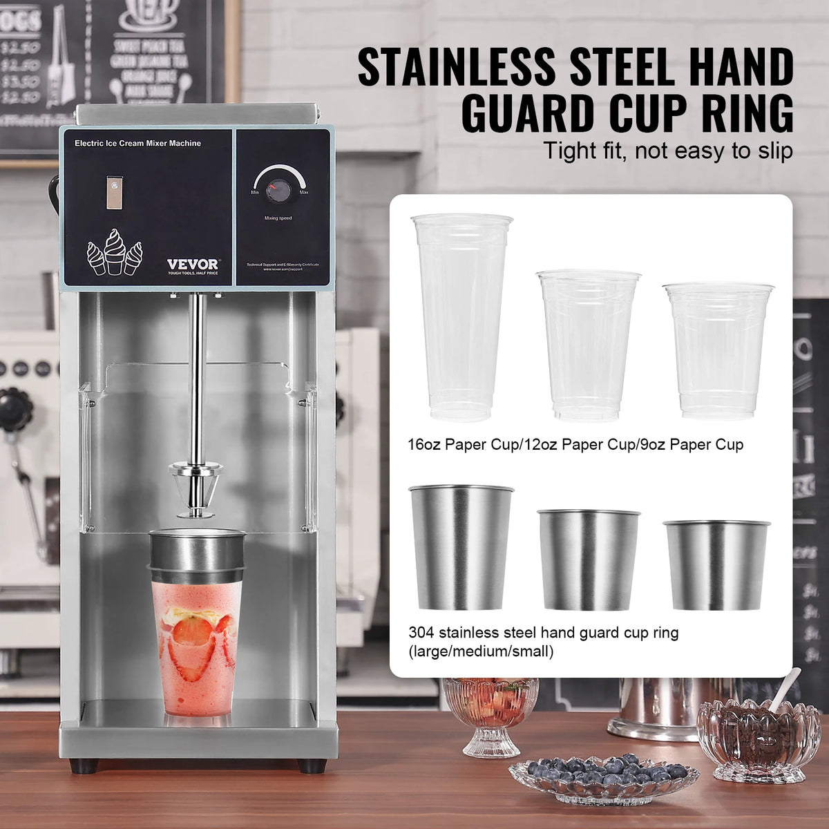 SucceBuy Ice Cream Blender High-Speed Ice Cream Maker Mixer Stir Machine Speed Adjustment Stainless Steel Ice Cream Shaker