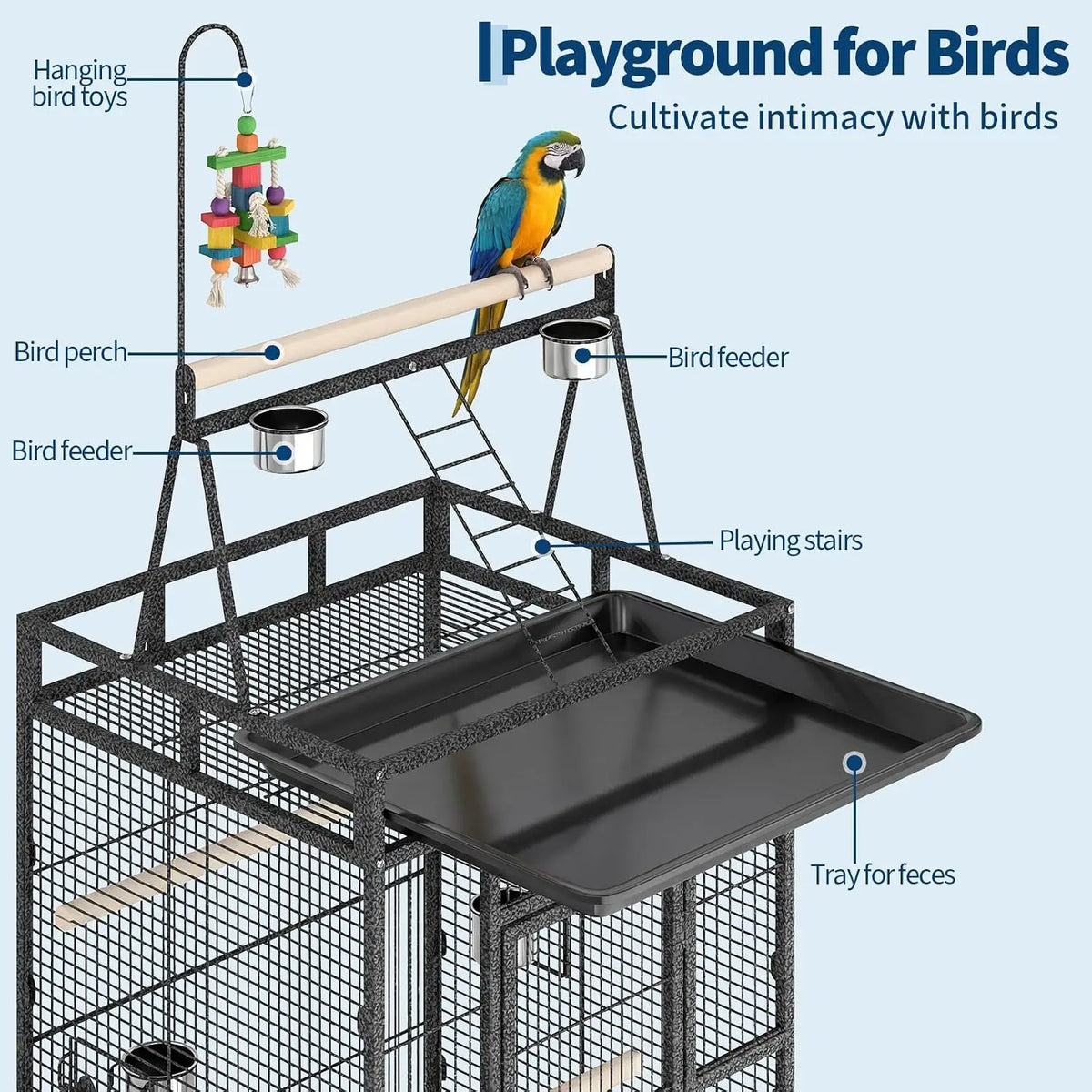 Spacious Indoor Metal Bird Cage With Play Top Stand