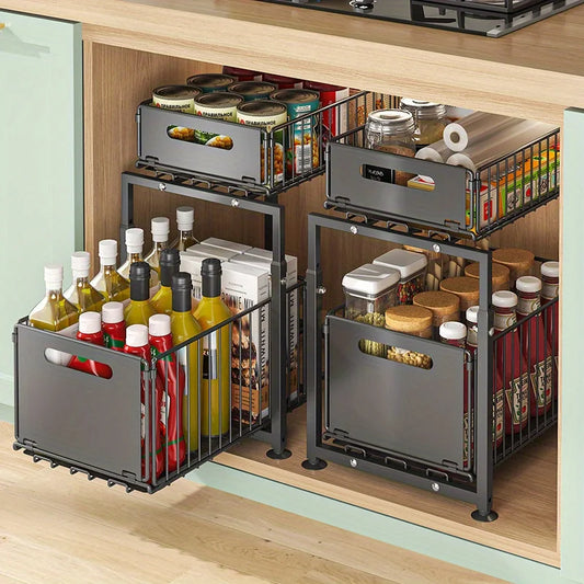 Aehome Adjustable Metal Under Sink Slide Out Cabinet Organizer Shelf