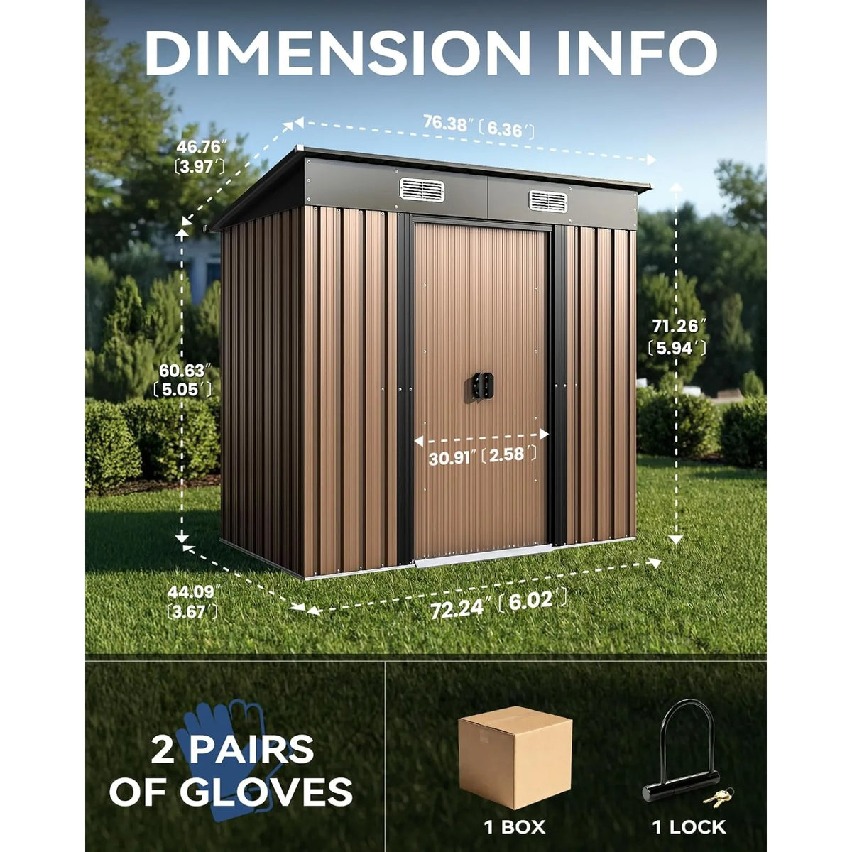 Metal Outdoor Storage Shed With Lockable Sliding Door And Vents