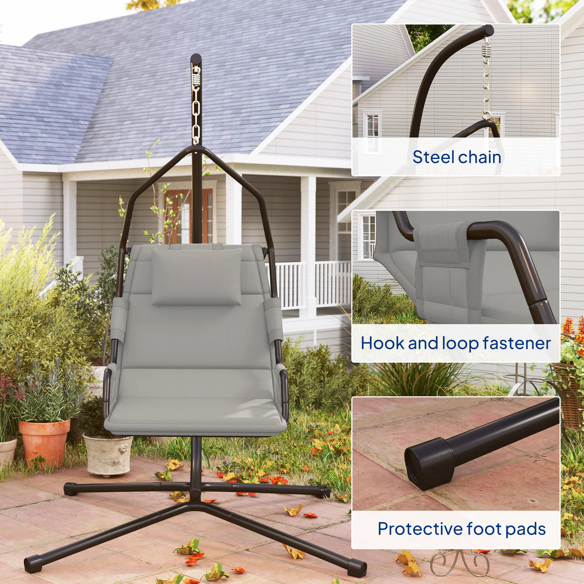 Outsunny Freestanding Hammock Swing Chair With Comfortable Cushioned Seat