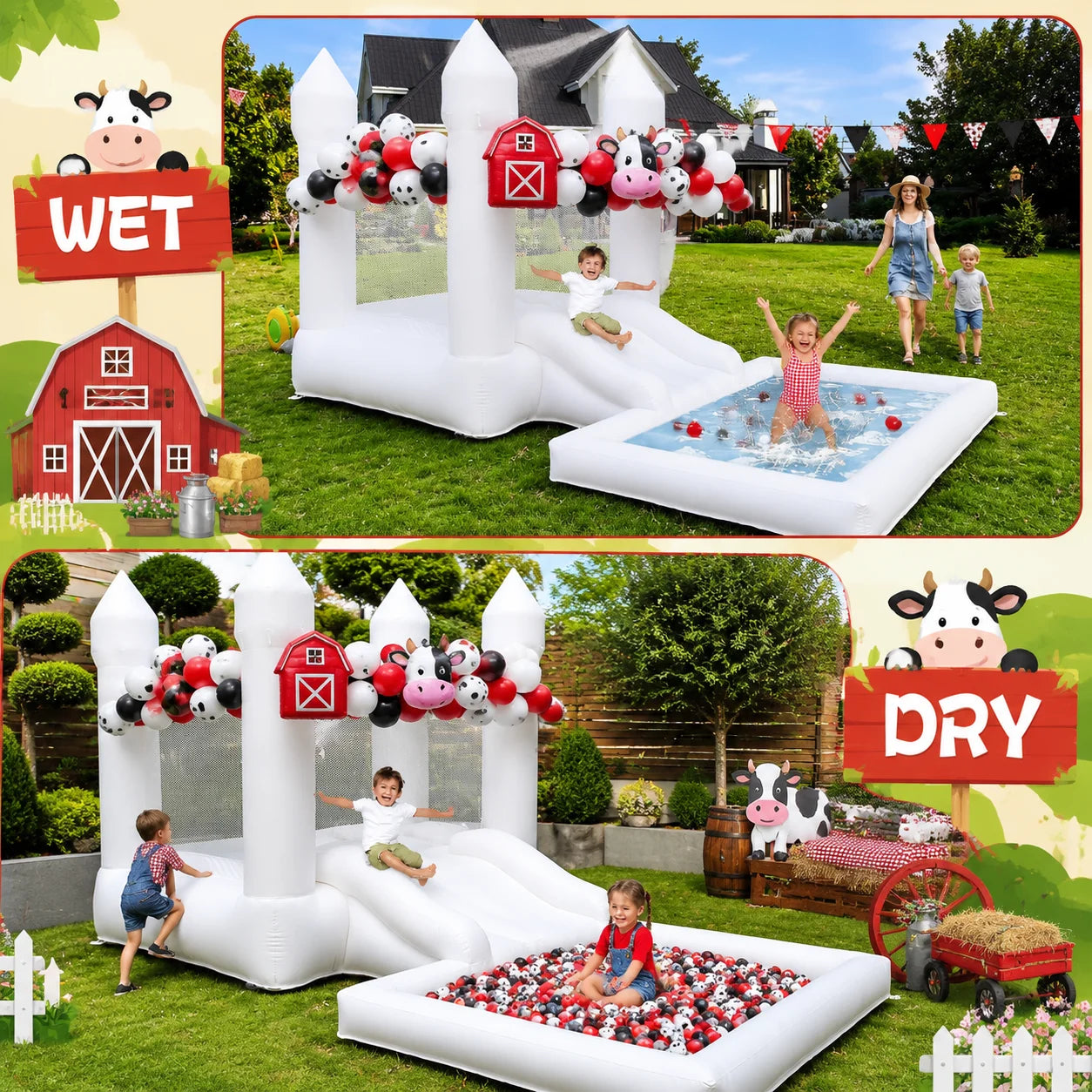 Inflatable Bounce House With Slide And Ball Pit For Kids