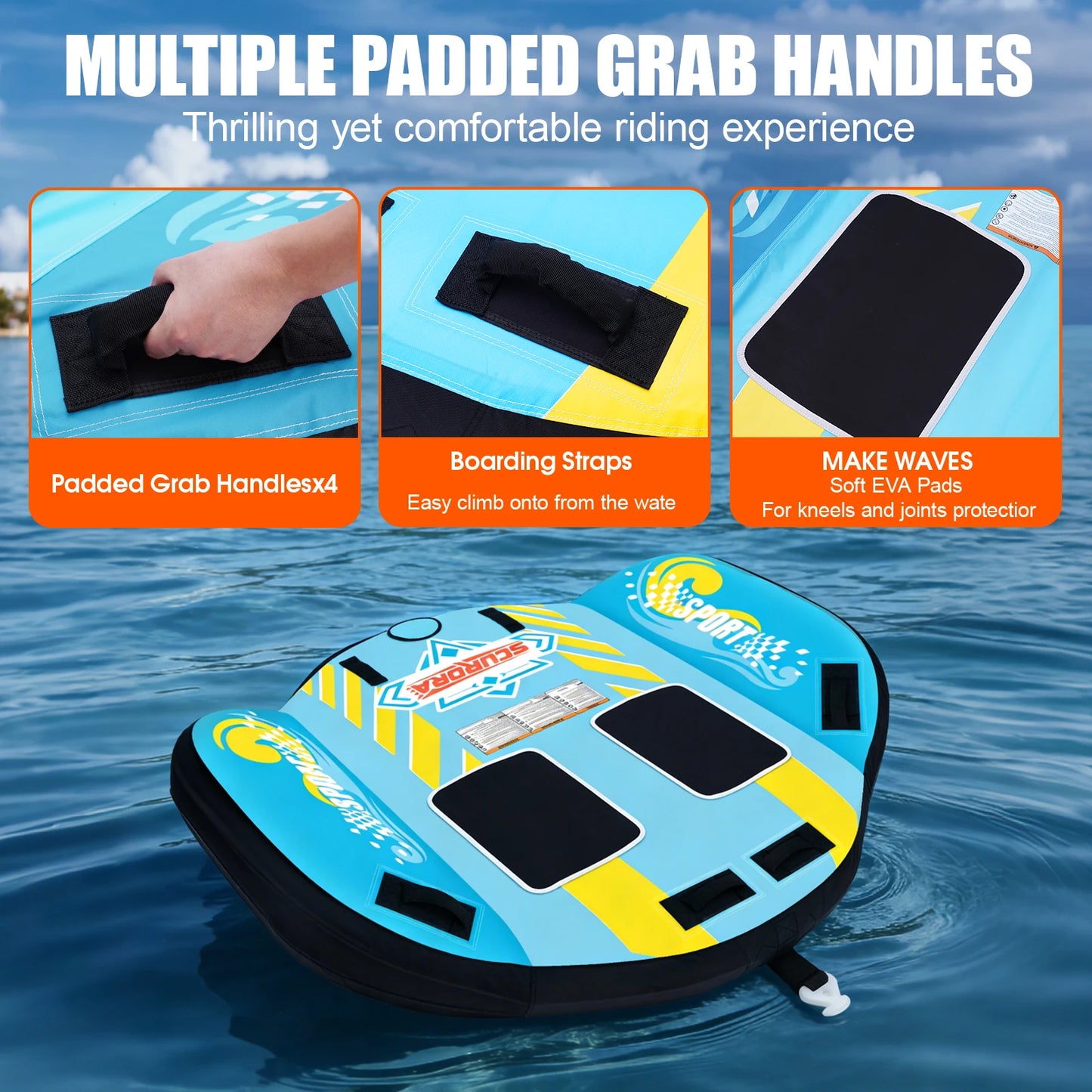 2 Person Towable Tube for Boating, Heavy Duty 420D Nylon Cover Pull Tube with Tow Points, Water Sport Tubes and Towables for Lake River Water Sports Fun
