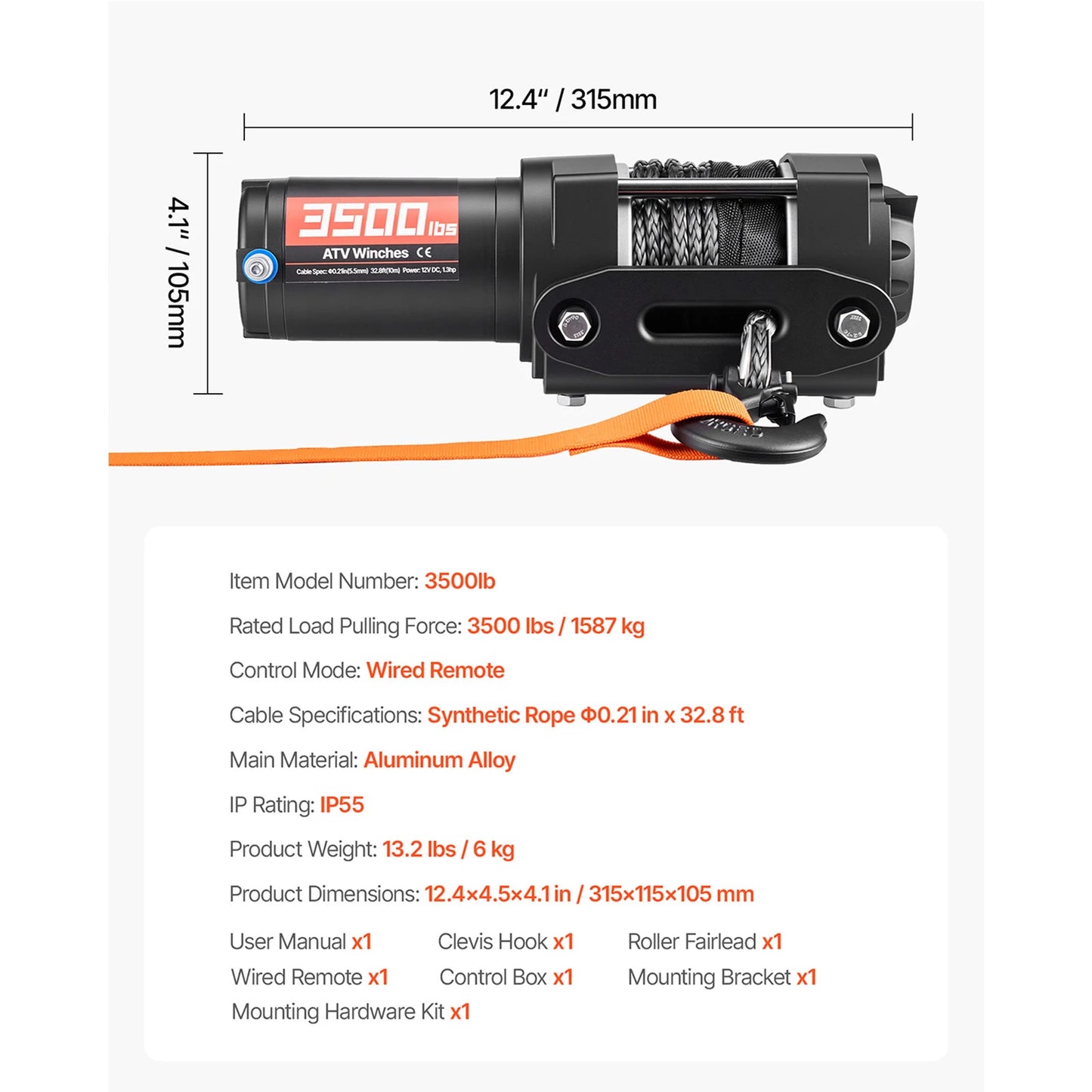 SucceBuy 2500/3500LBS 12V Wired Electric ATV/UTV Winch with 32/39ft Synthetic Rope Aluminum Fairlead Mount Plate for Towing Car