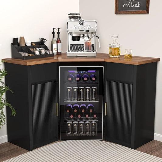 XIUWO Corner Bar Cabinet With Fridge Space Home Beverage Station