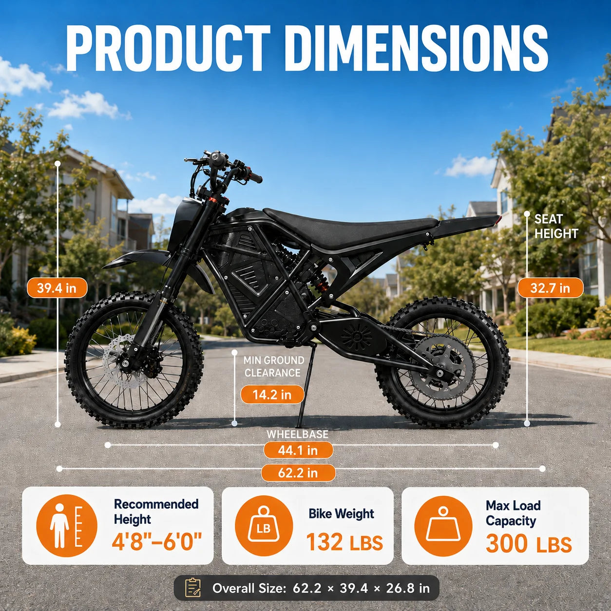 3000W Peak Power Electric Dirt Bike 48V 20.8Ah - 38MPH High Speed Off-Road E-Motorcycle with Dual Suspension & Dual Disc Brakes, 40-Mile Range, 3 Riding Modes