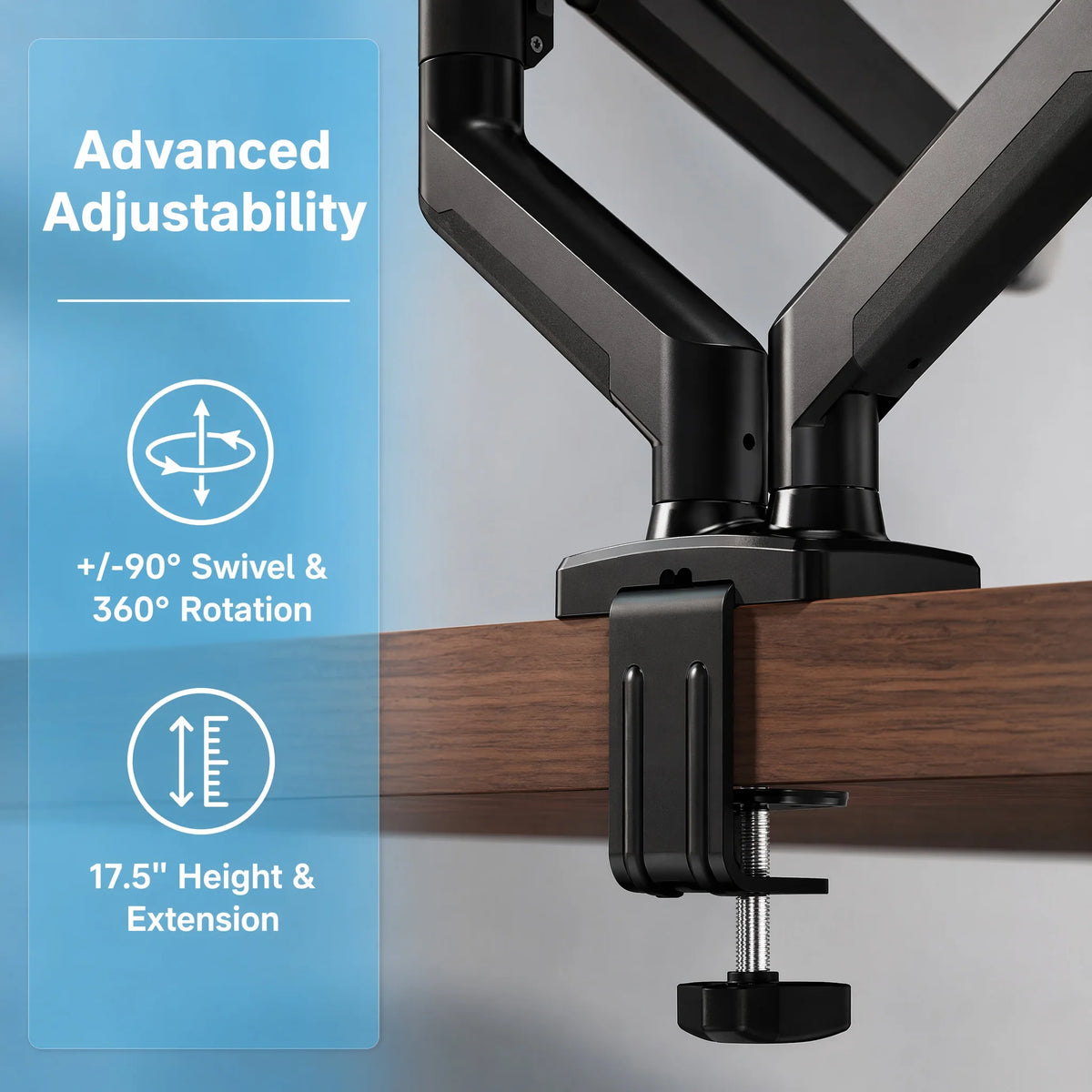 Dual Monitor Stand up to 33 Inches Screen, Load-Bearing Max 22 lbs Each Arm, Adjustable Dual Monitor Mount, Sturdy Steel VESA Monitor Mount with Stable VESA 75x75 100x100mm