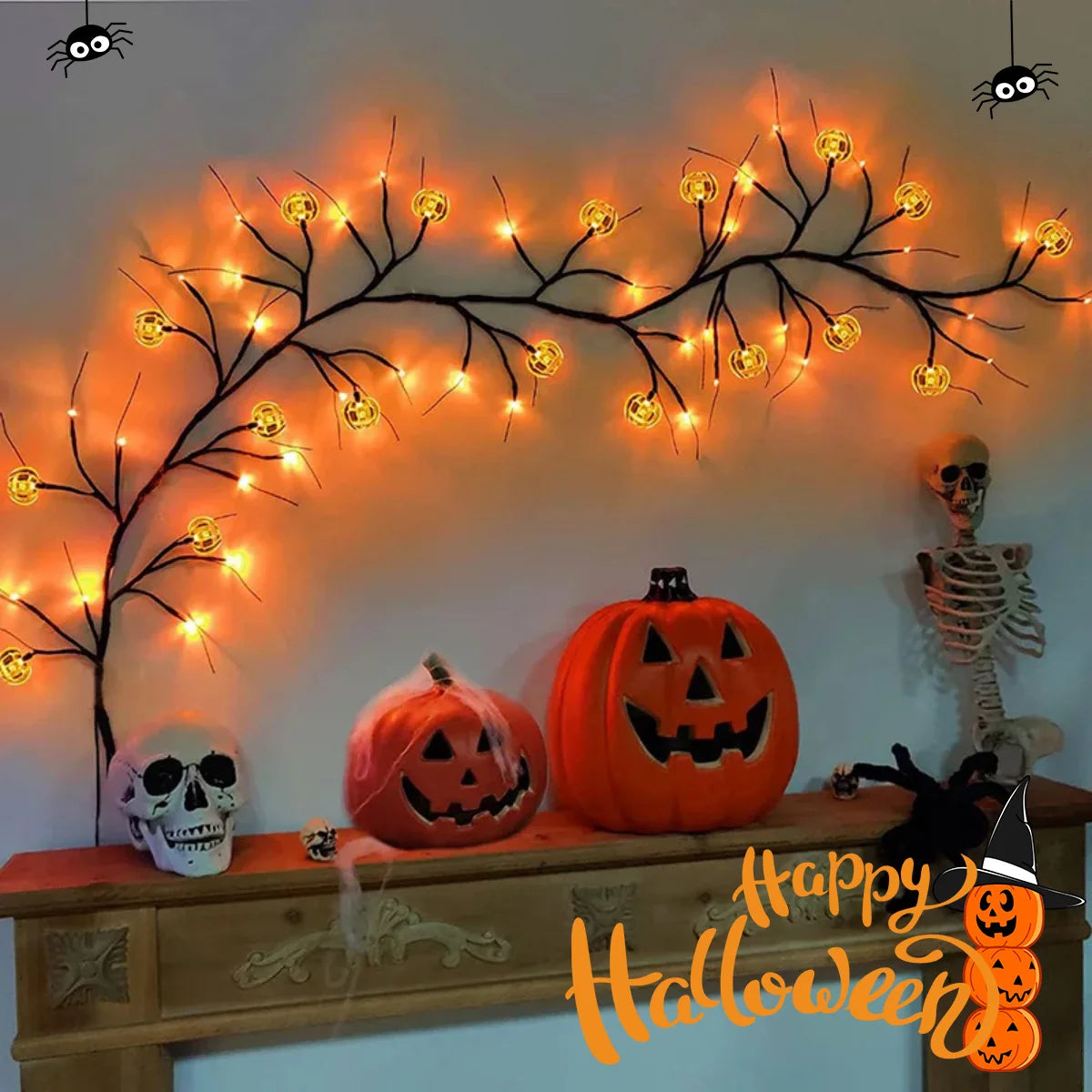 Halloween Pumpkin String Light Flexible Willow Vine Garden Garland