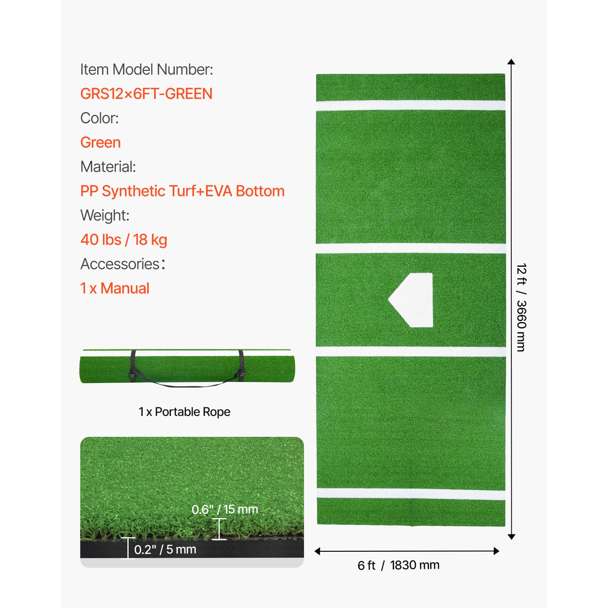 Succebuy Baseball Batting Practice Turf Mat With Home Plate