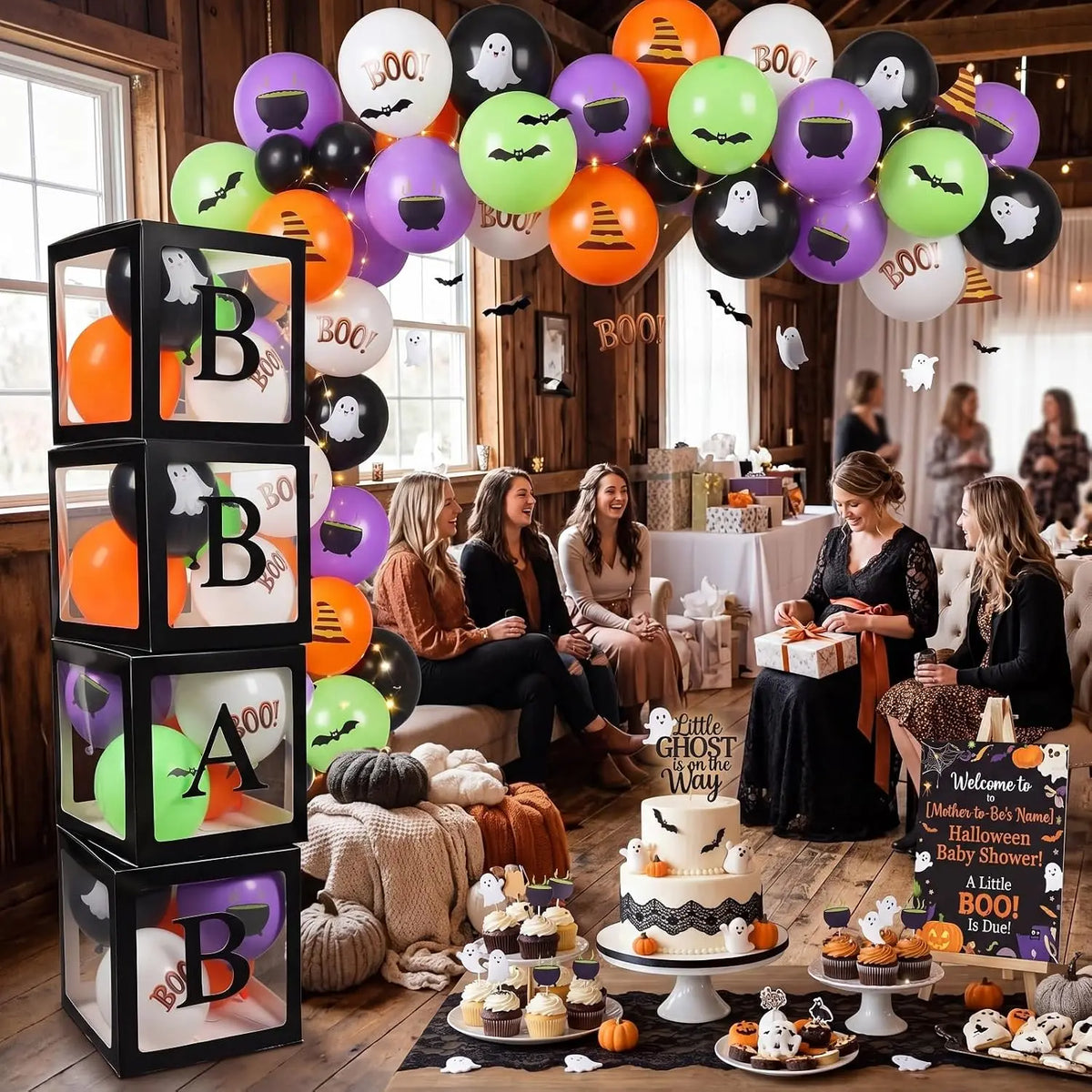 Jenaai Halloween Baby Shower Balloon Boxes With BABY Letter Decorations