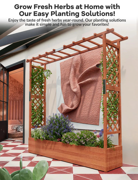 HiMISS Elevated Wooden Raised Garden Bed Trellis Planter