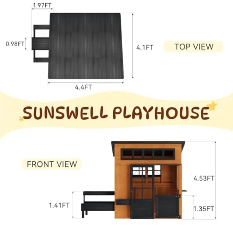 MDNG Kids Fir Wood Outdoor Playhouse With Kitchen Table