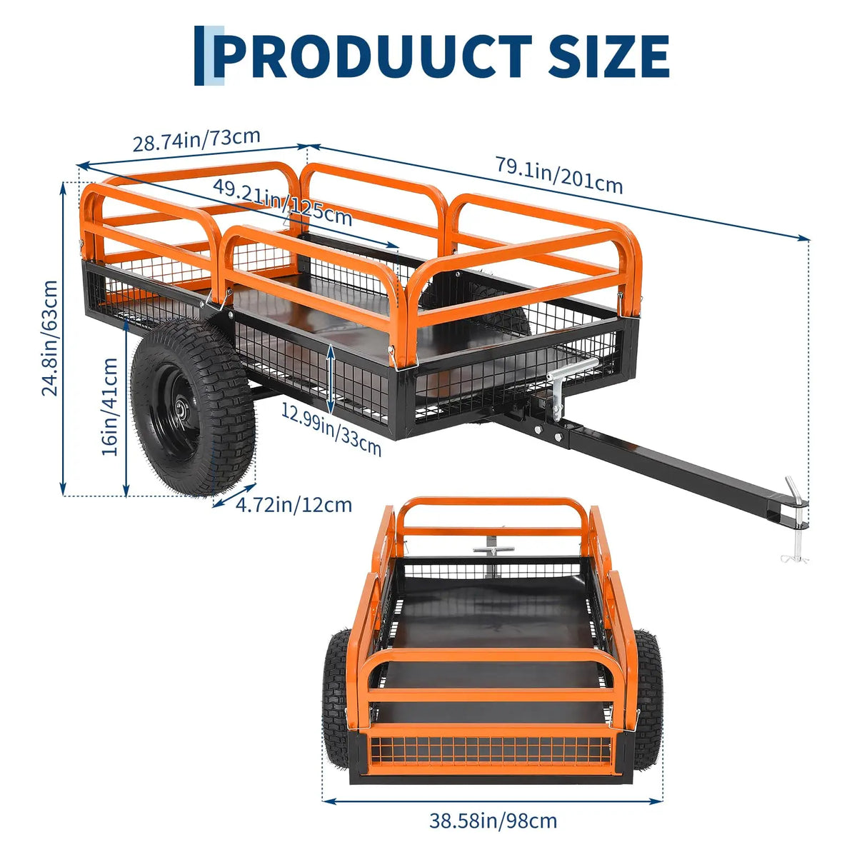 Heavy Duty Utility Trailer, 1500 LB Capacity, 15 Cu.Ft ATV Trailer Pull Behind with Removable Sides & All Terrain Tires, Lawn Tractor Dump Cart for Garden Yard