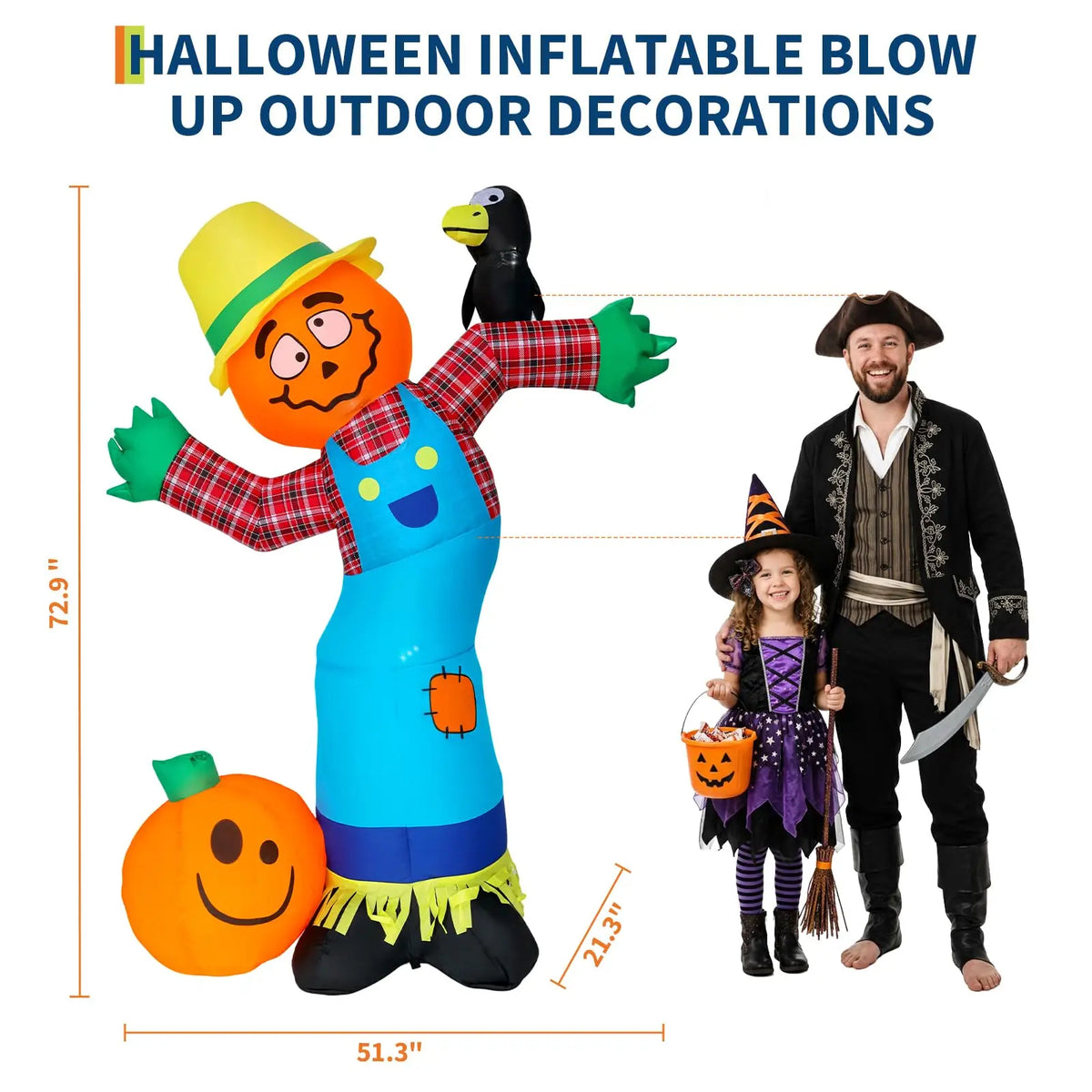 HiMISS Halloween Pumpkin Scarecrow Inflatable Outdoor Decor With LED Lights