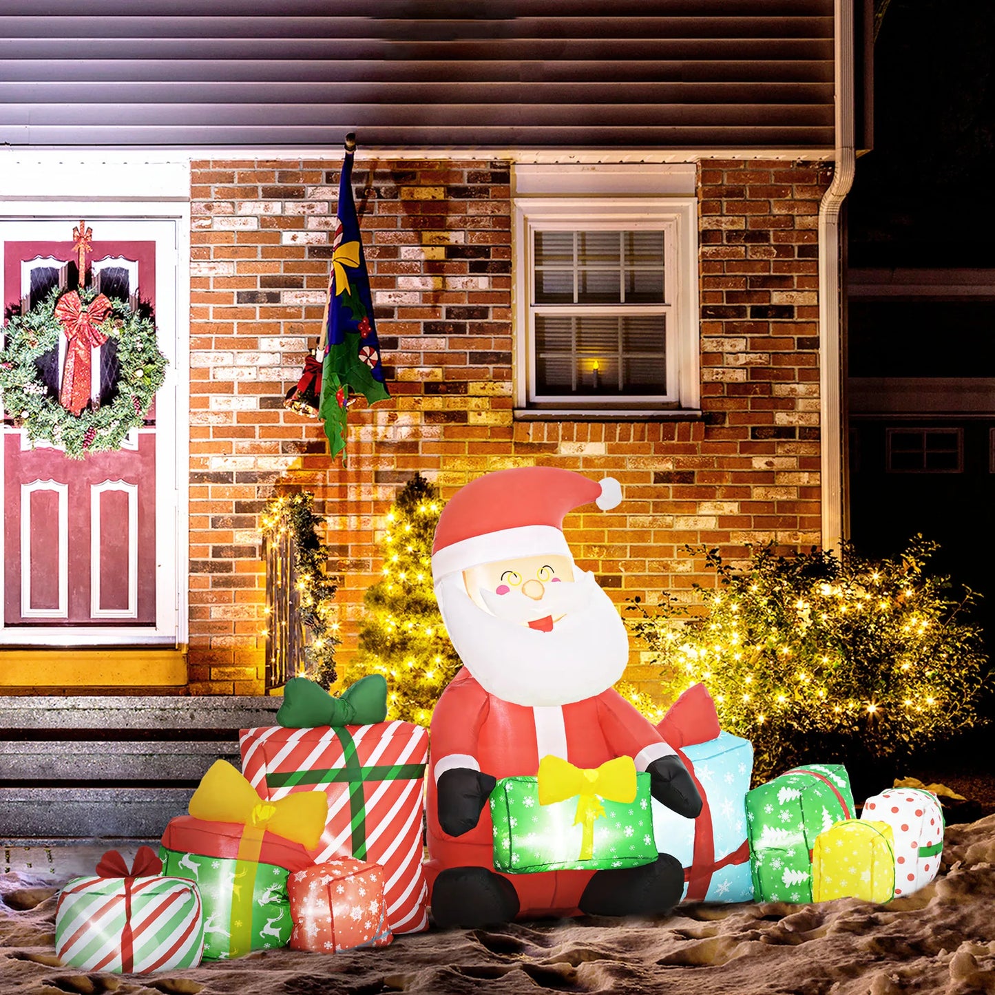 Christmas Inflatable Santa Claus With Gift Boxes And LED Lights