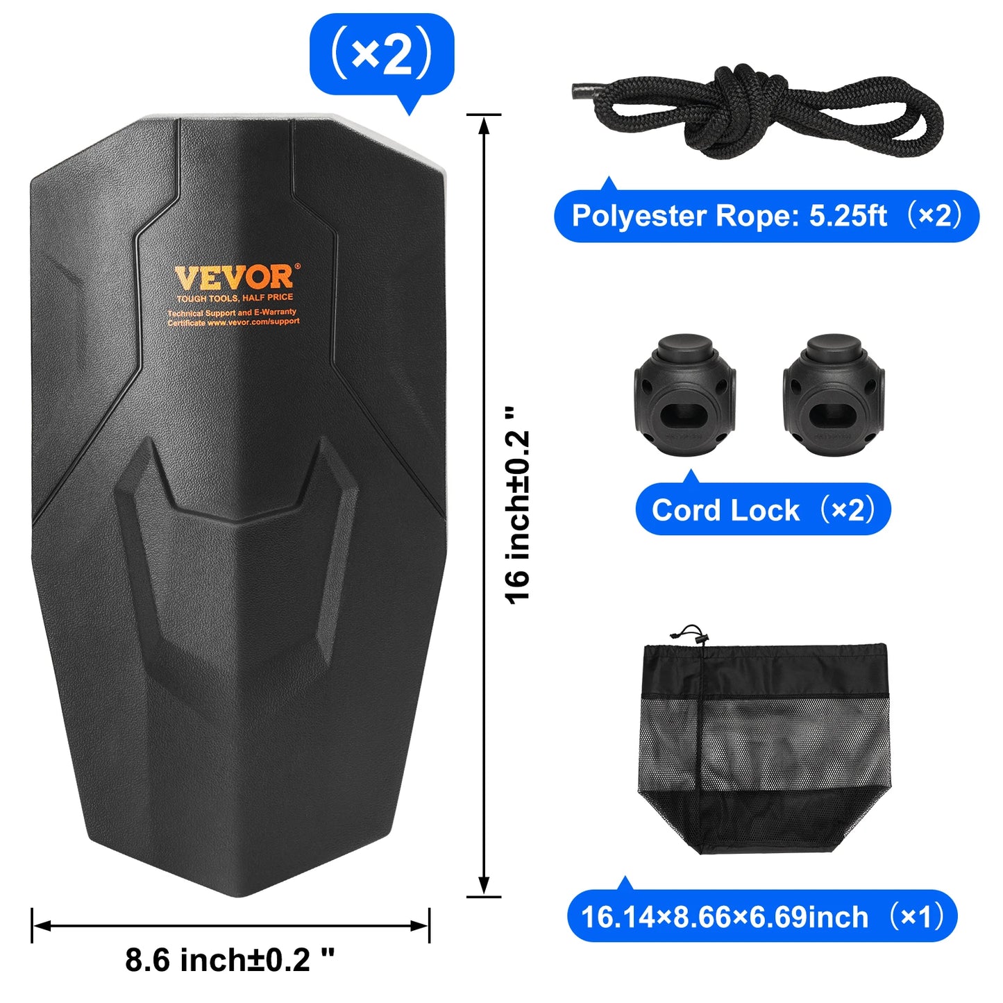SucceBuy Inflatable Ribbed Fender with Center Holes Marine Boat Dock Fender Bumper with Air Pump 4 Needles 4 Ropes & Storage Bag
