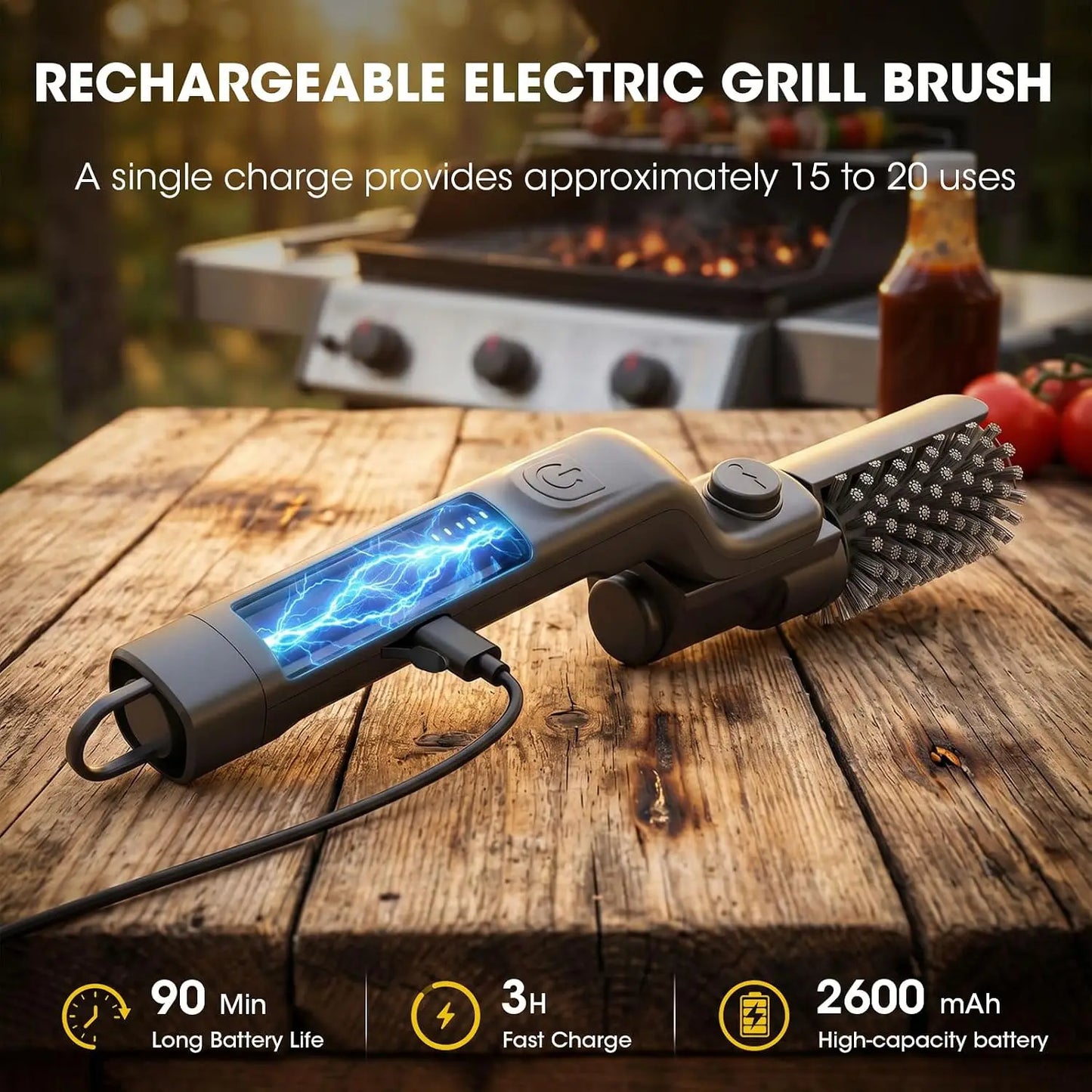 Electric Grill Brush, High Torque Grill Brush with 3-Speed Modes, 20kg Max Torque BBQ Cleaner, Safe for Porcelain, Cast Iron & Stainless Steel Grates, Reinforced Steel Bristles, Comes with Extra Cloth Brush Head and Heat Resi