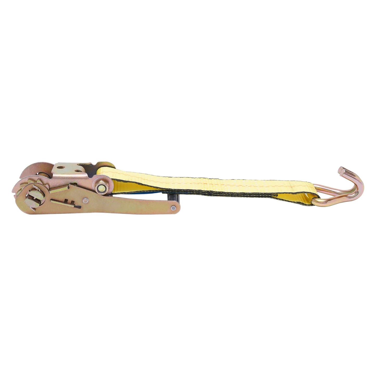 Ratchet Tie Down Strap Set, 4 Pieces Yellow Polyester Cargo Lashing Webbing 2Inch Width 27Ft Length Double Galvanized J Hook 5500Lbs Working Load Plastic Safety Release Lever For Truck Trailer Marine Cargo Fixing