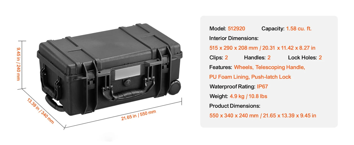SucceBuy IP67 Waterproof Hard Case With Protective Foam Inserts