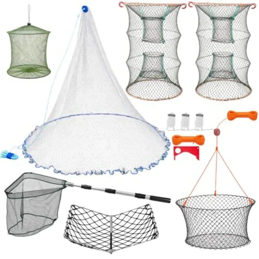Professional Crabbing Trap Kit With Nylon Cast Net And Cage