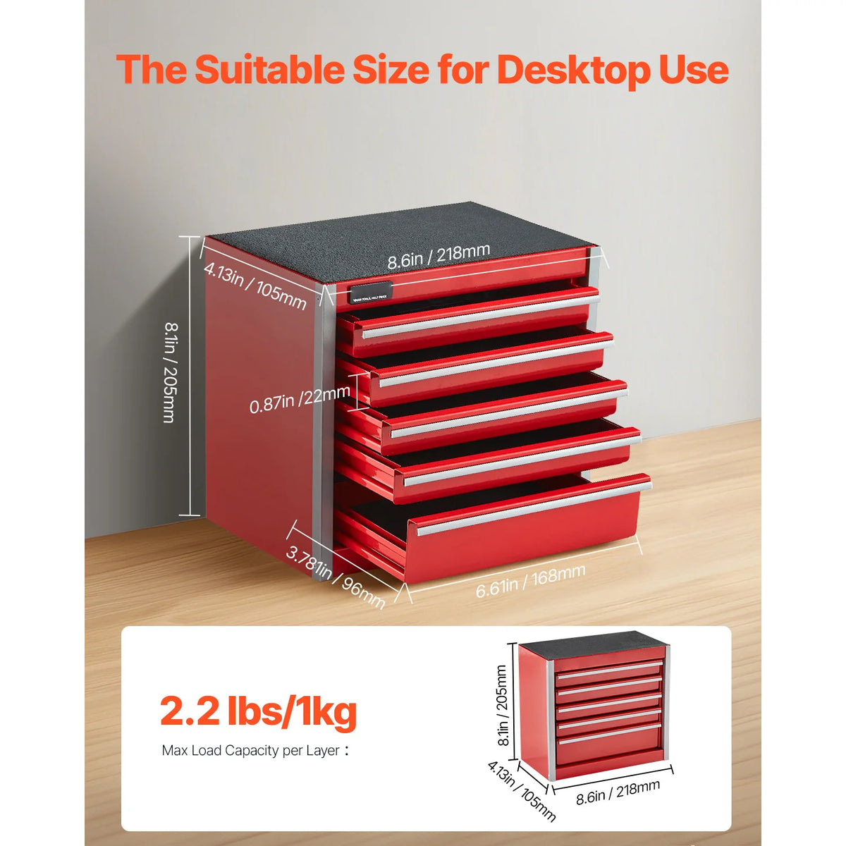 SucceBuy Five Drawer Metal Tool Box For Workshop Garage Storage