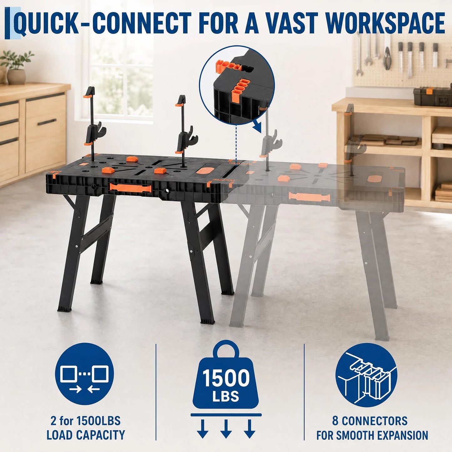 Himiss 2-In-1 Folding Work Table Sawhorse Heavy Duty Portable Workbench