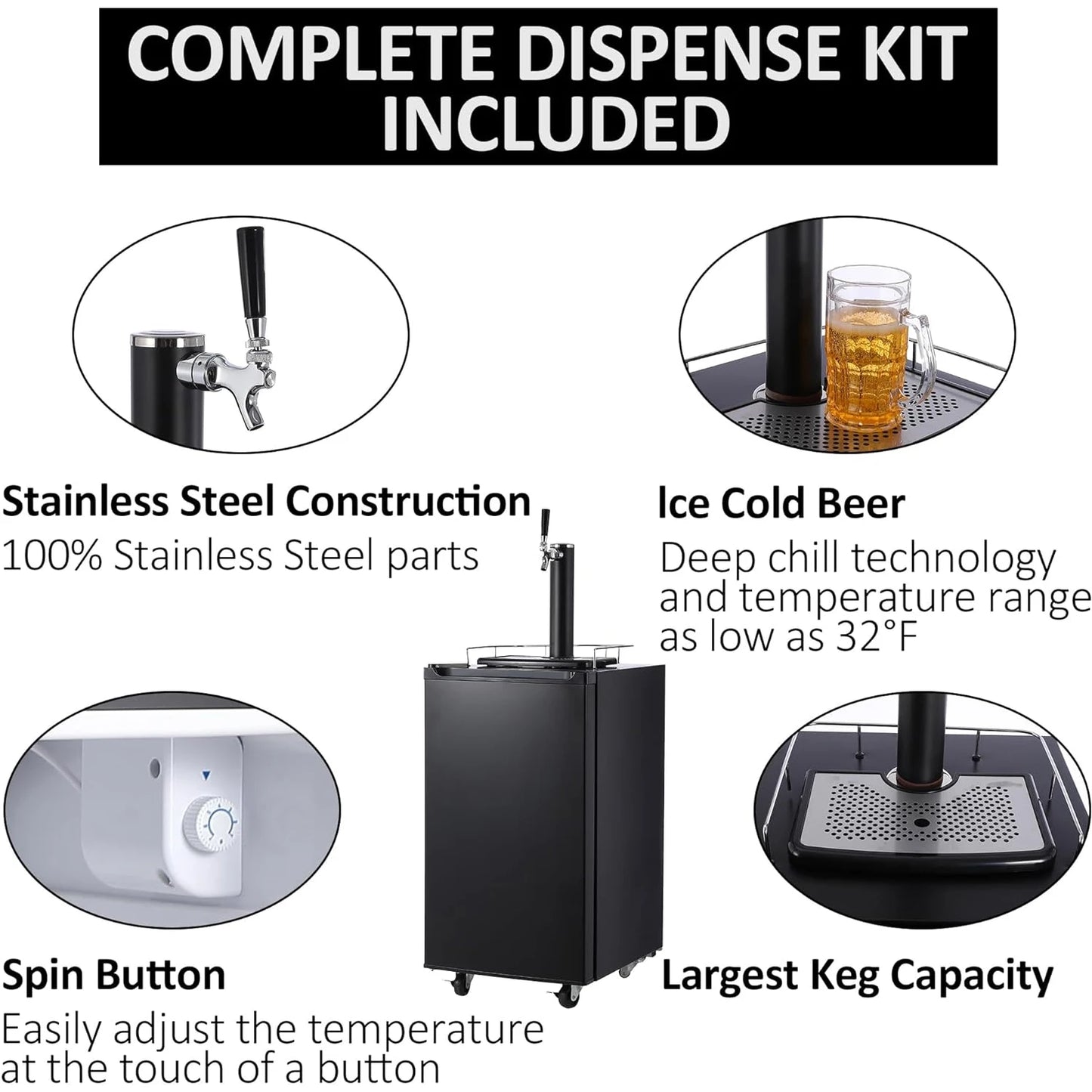Twister Ck Beer Kegerator Stainless Steel Draft Station With Drip Tray