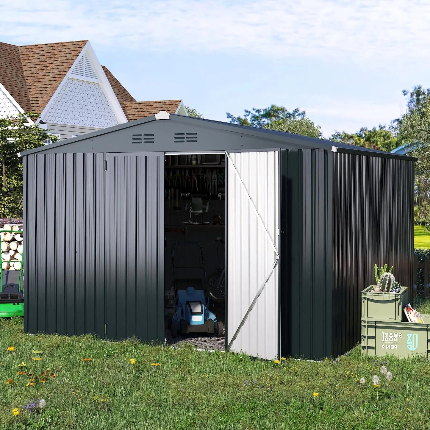 Outdoor Plastic Storage Shed With Lockable Door For Yard Patio