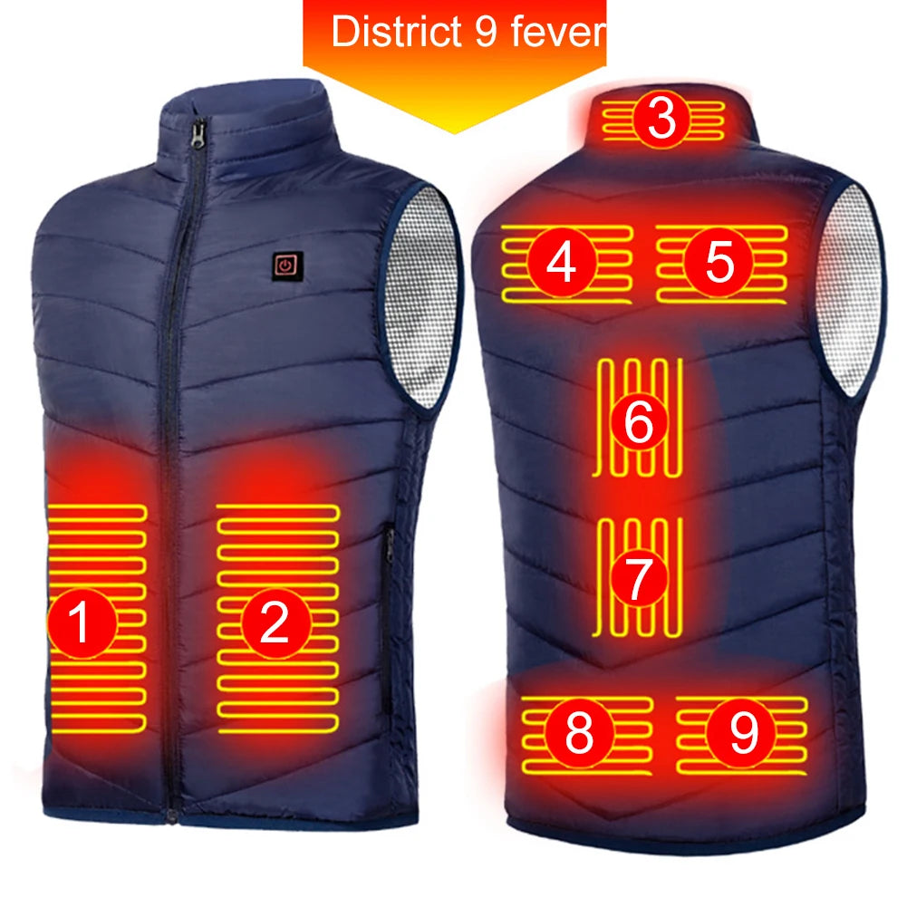 Nine Zone Electric Heated Vest With Windproof USB Design