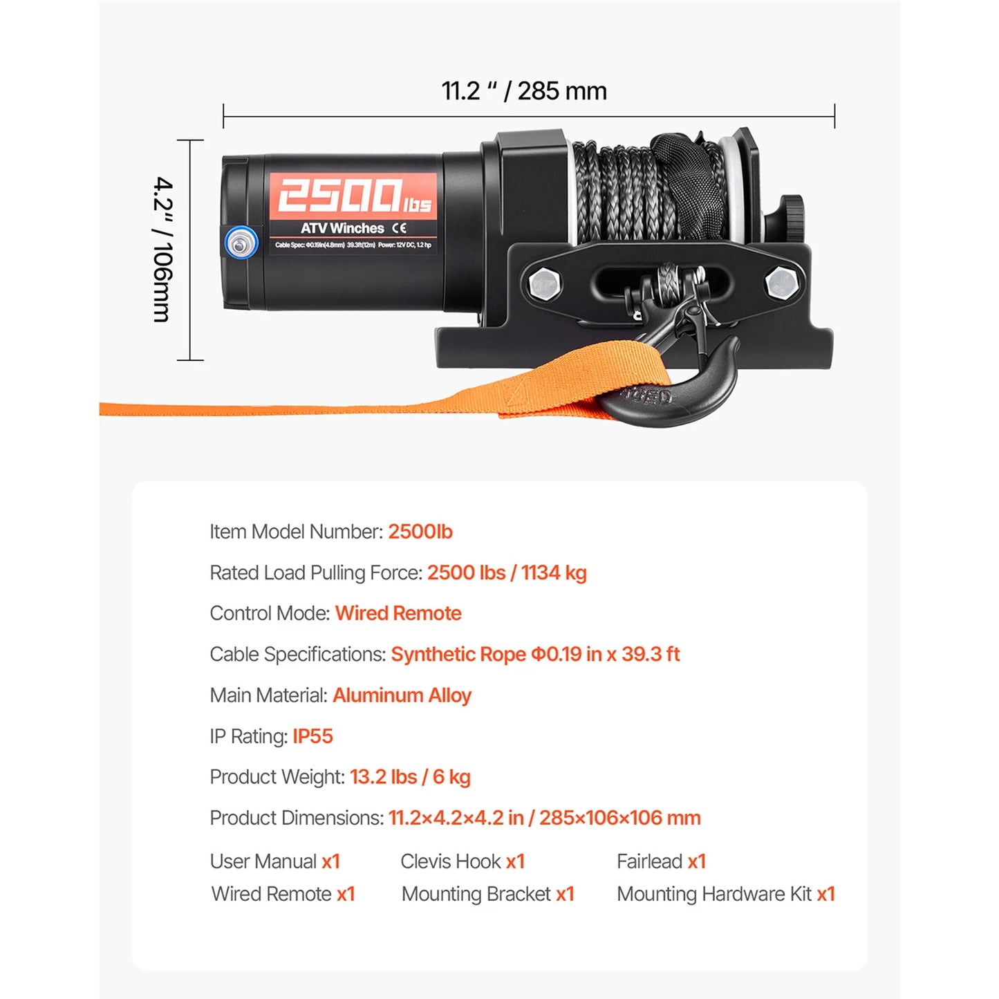 SucceBuy 2500/3500LBS 12V Wired Electric ATV/UTV Winch with 32/39ft Synthetic Rope Aluminum Fairlead Mount Plate for Towing Car