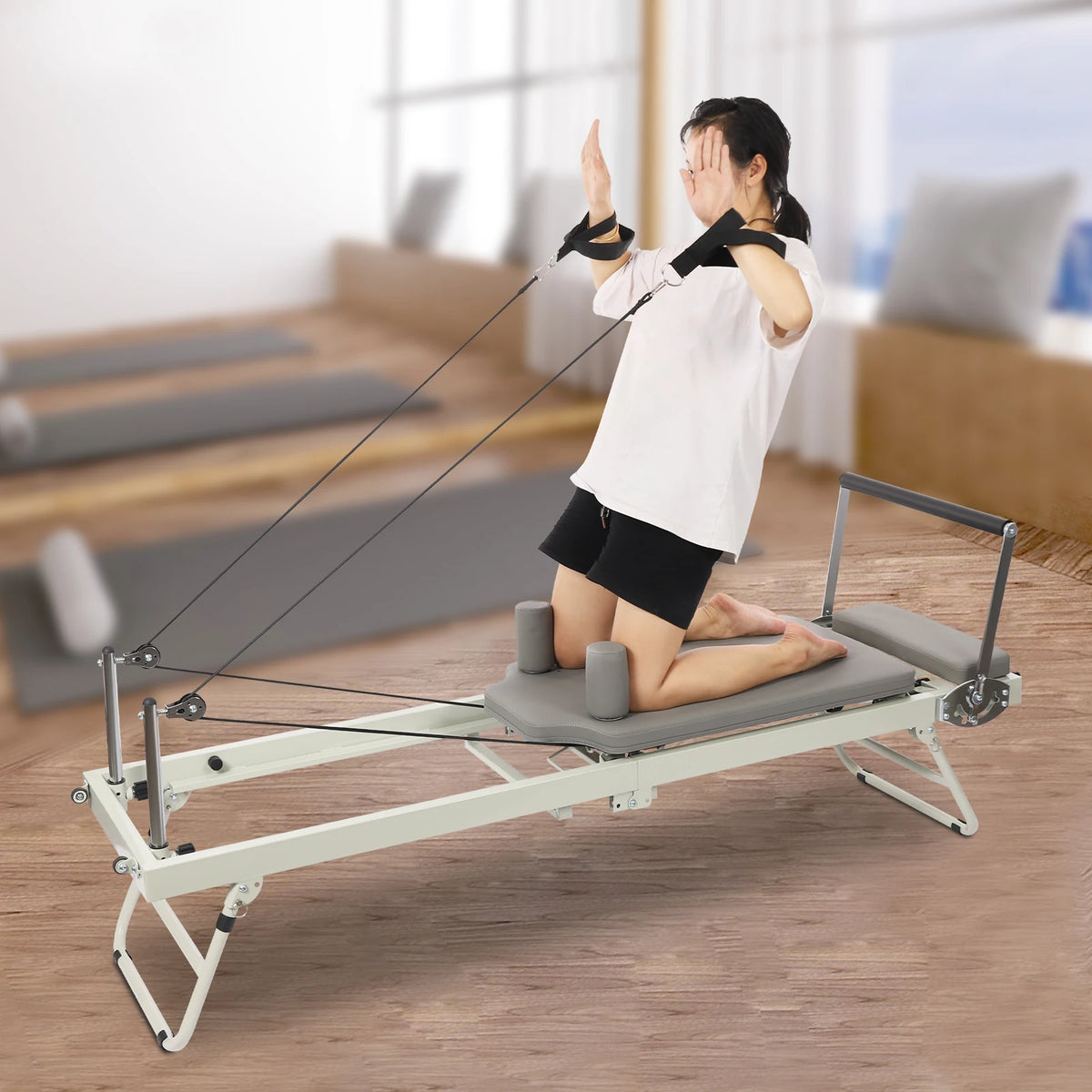 Foldable Pilates Reformer Machine for Home and Studio Fitness Workouts