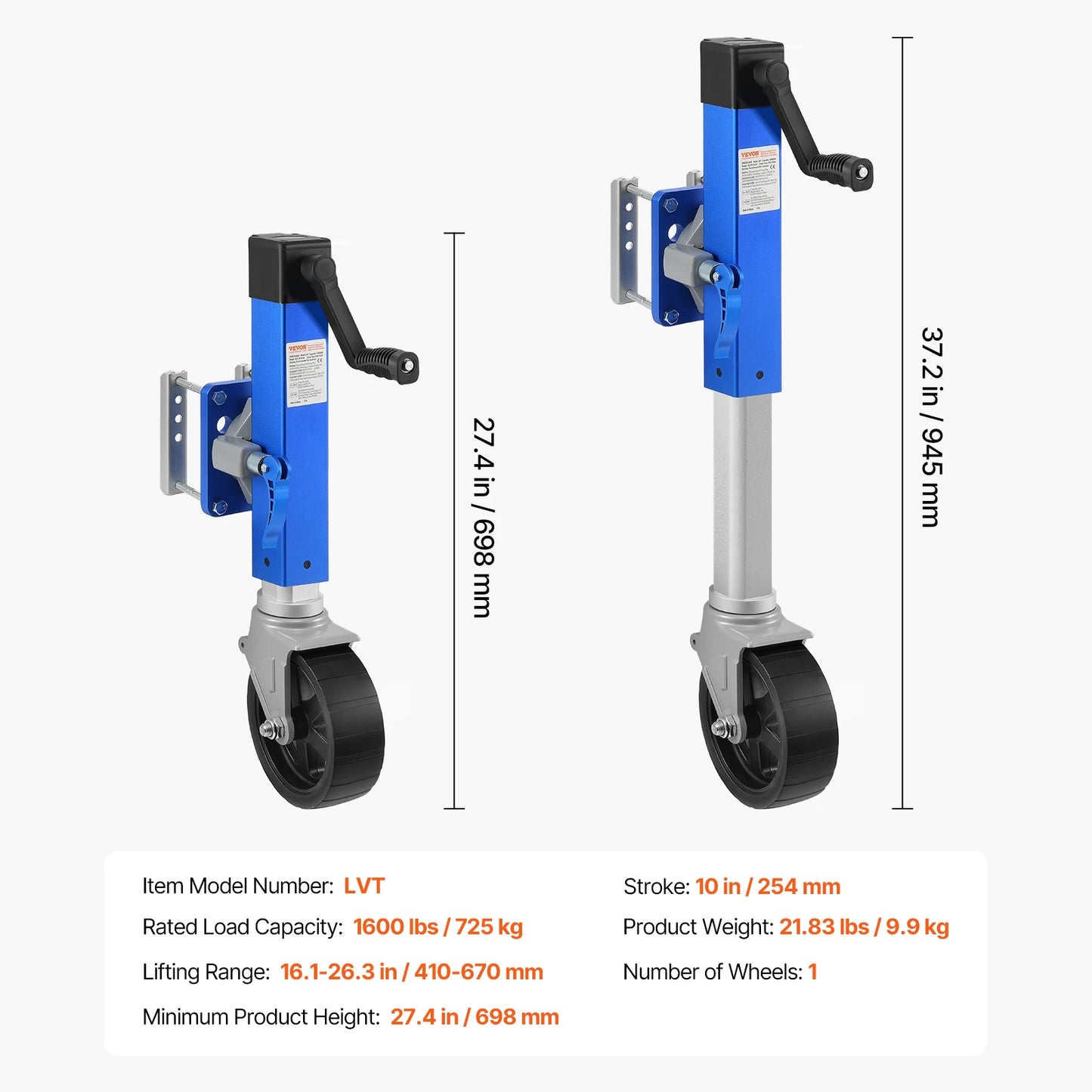 1600lb Heavy Duty Sidewind Trailer Jack With Handle