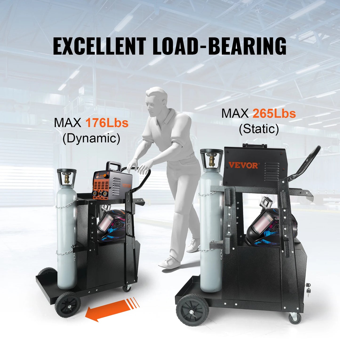 Heavy Duty Steel Welding Cart With Lockable Gas Cylinder Storage