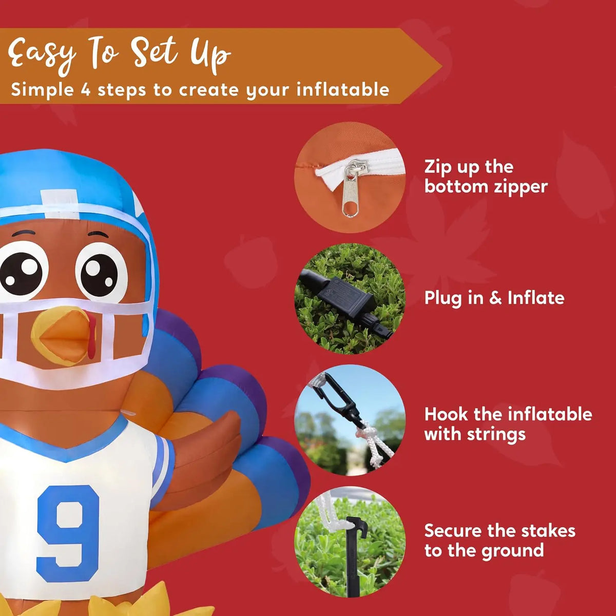 Joyfy Light Up Thanksgiving Turkey Inflatable With Football Outdoor Decor