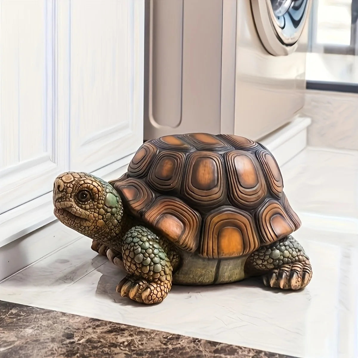 18" Garden Turtle Statue Stool, Simulated Animal Resin Sculpture, Multi-Purpose Decorative Stool for Living Room, Balcony, Office, Garden, Courtyard & Lawn