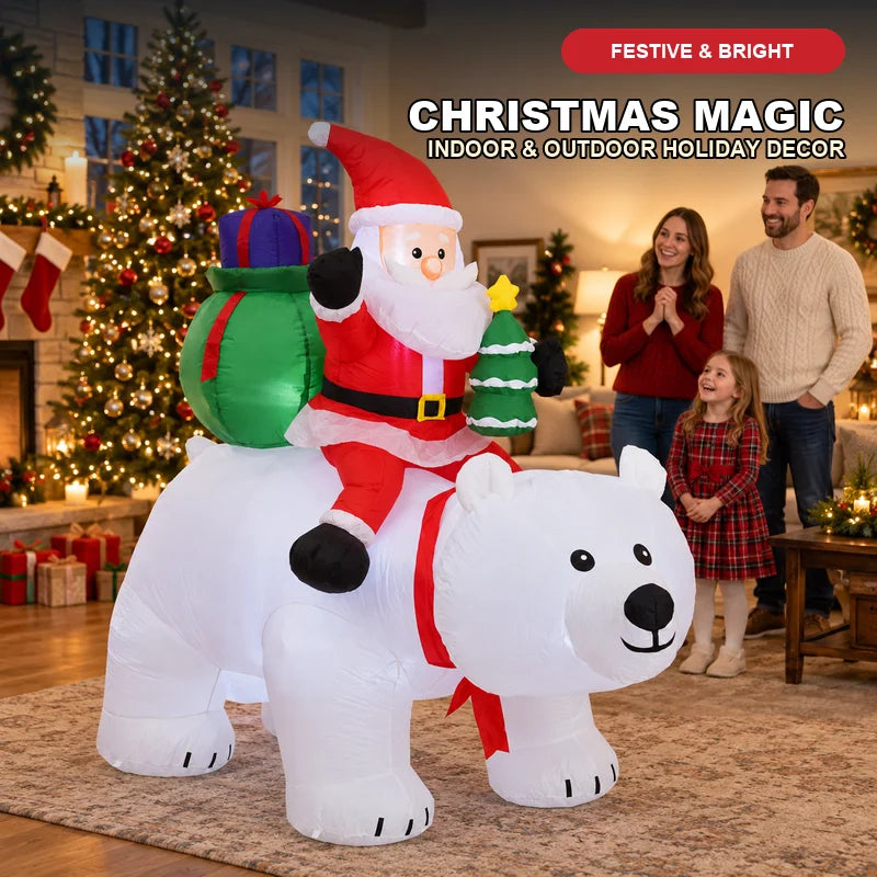 Santa Riding Polar Bear Christmas Inflatable With LED Lights
