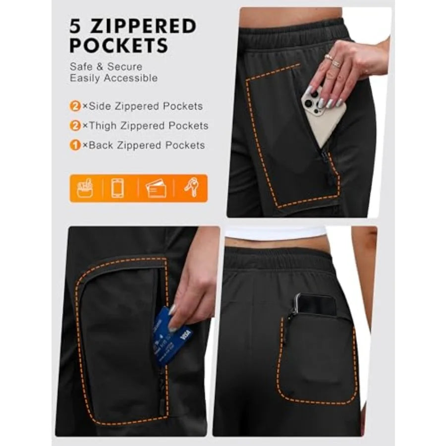 Lzzidou Women's UPF50 Hiking Cargo Pants, Water Resistant Quick Dry Stretch Pants with 5 Zip Pockets