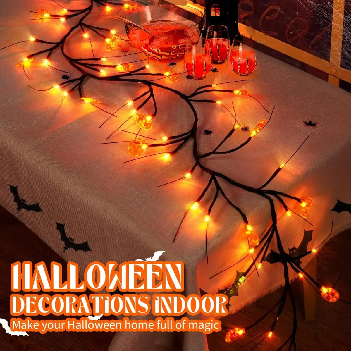 Halloween Pumpkin String Light Flexible Willow Vine Garden Garland
