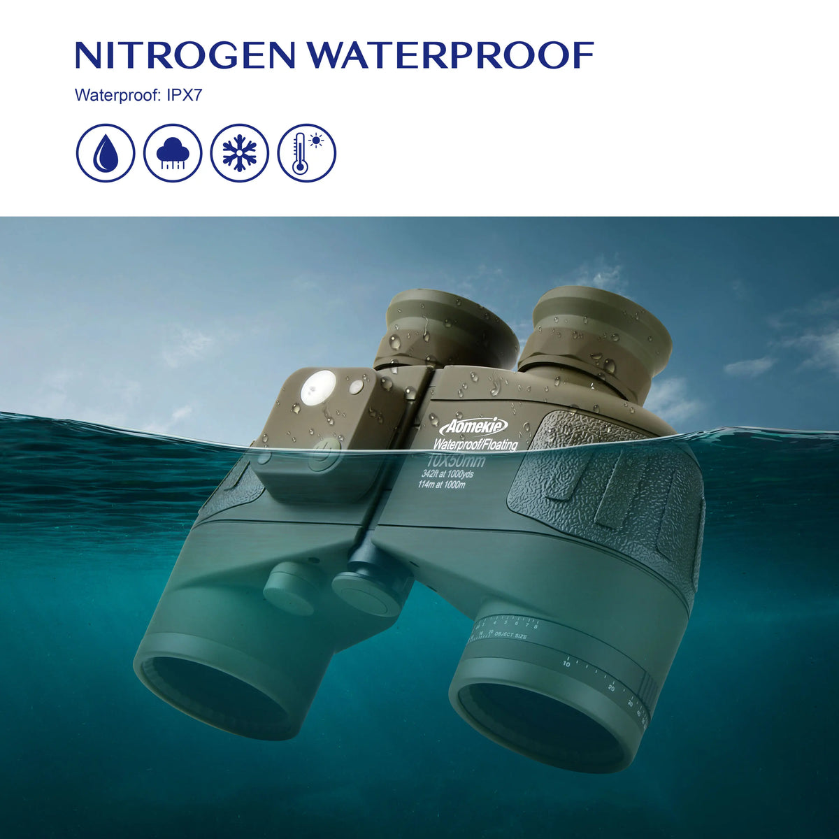 Marine Binoculars With Rangefinder And Compass BAK4 Prism Waterproof