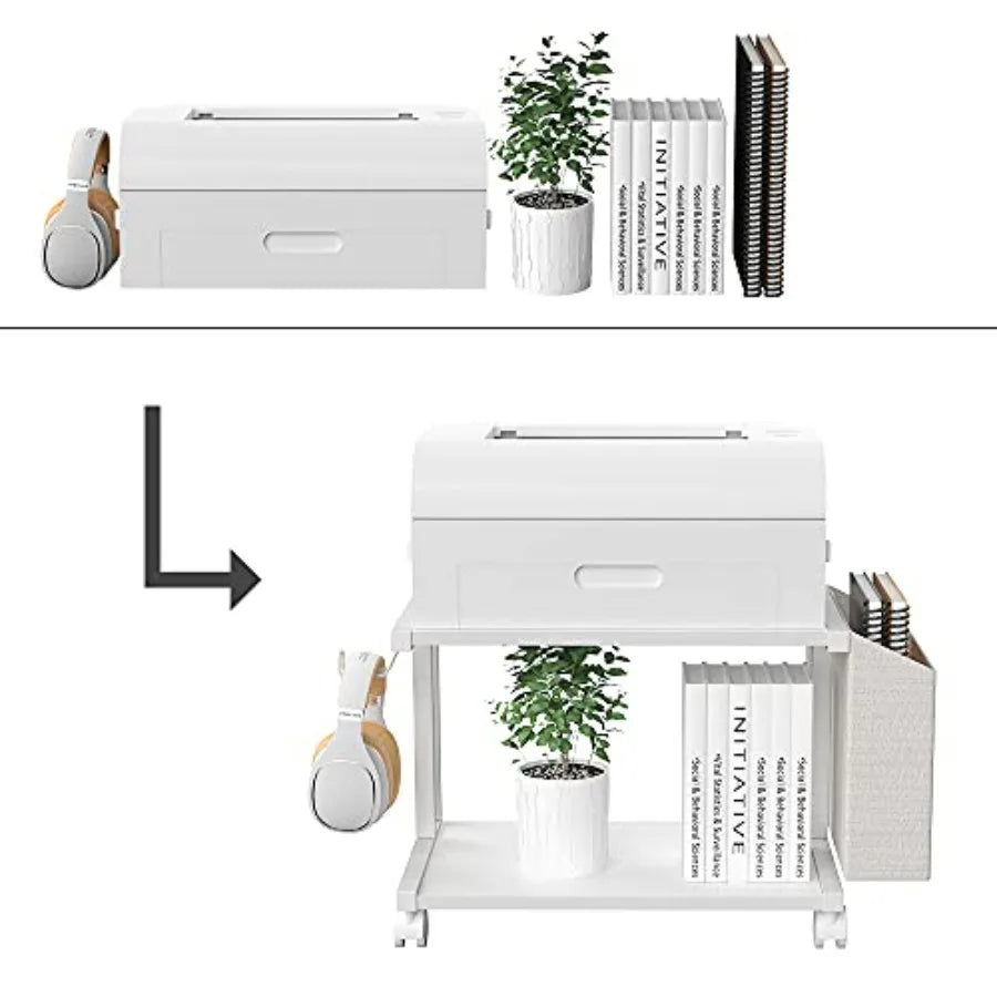 Modern Wooden 2 Tier Under Desk Printer Stand With Office Desktop Organizer