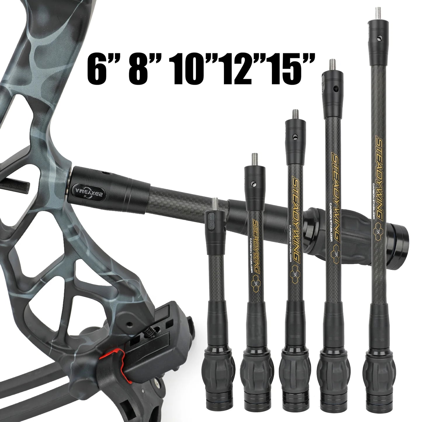 Archery Bow Stabilizer Balance Rod 6/8/10/12/15 Inch 3K Carbon Fibre Shock Absorber Damp for Compound Recurve Bow Accuracy