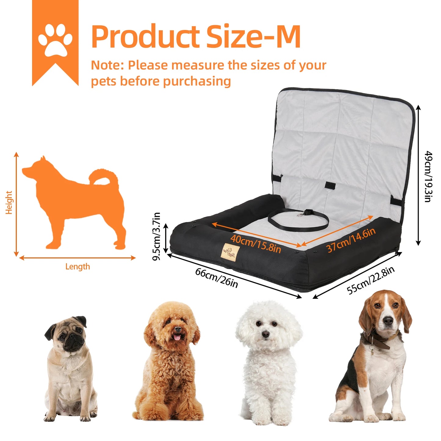 Borwart Portable Pet Car Seat Bed With Waterproof Safety Belt