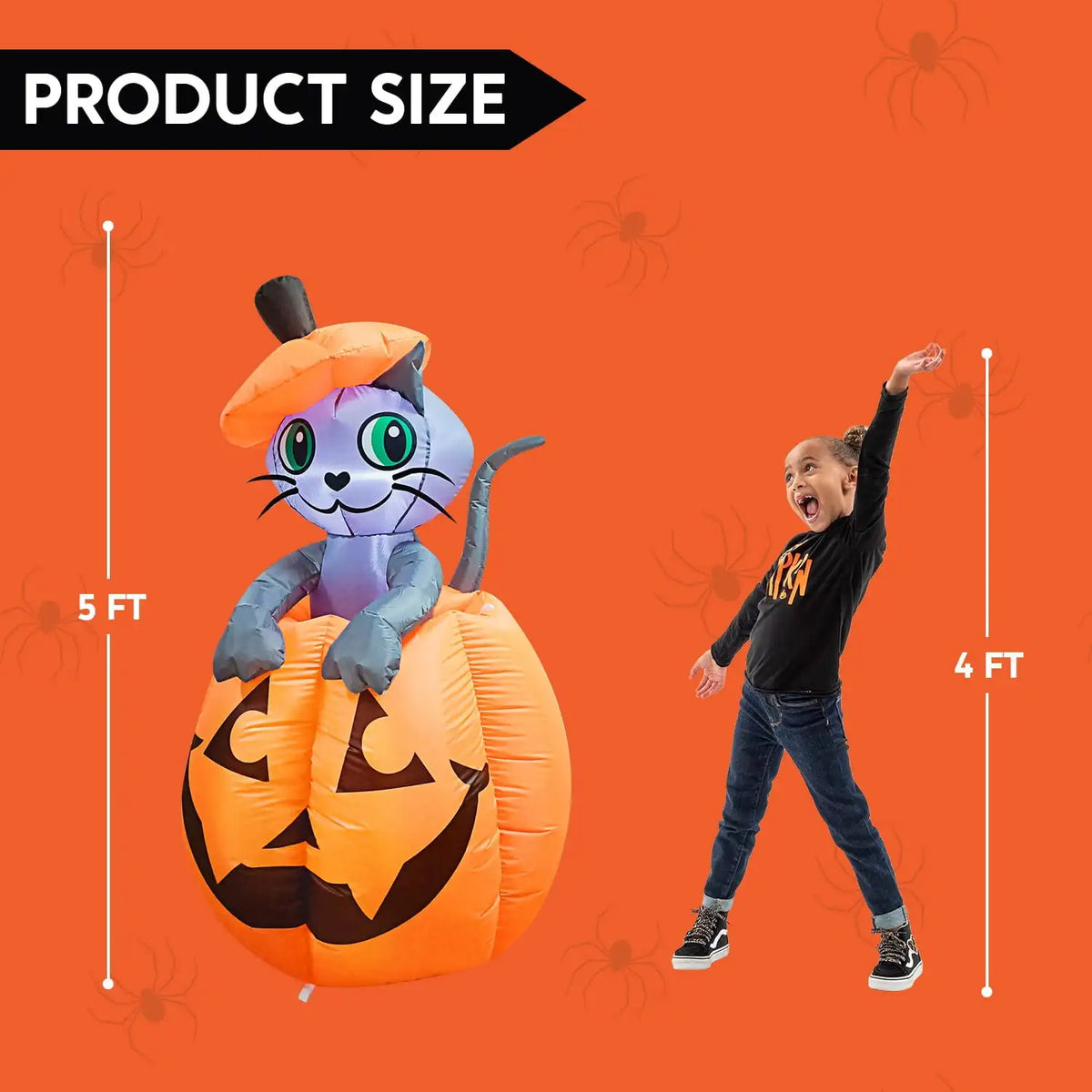 Joyfy Animated Cat On Pumpkin Halloween Inflatable Outdoor Decor