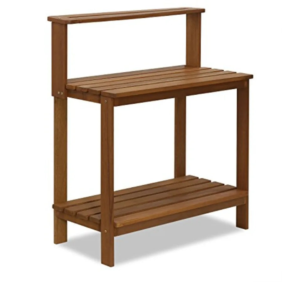 Outdoor Potting Bench Table for Gardening, Natural Wood, Brown, Heavy-Duty with Shelves and Storage