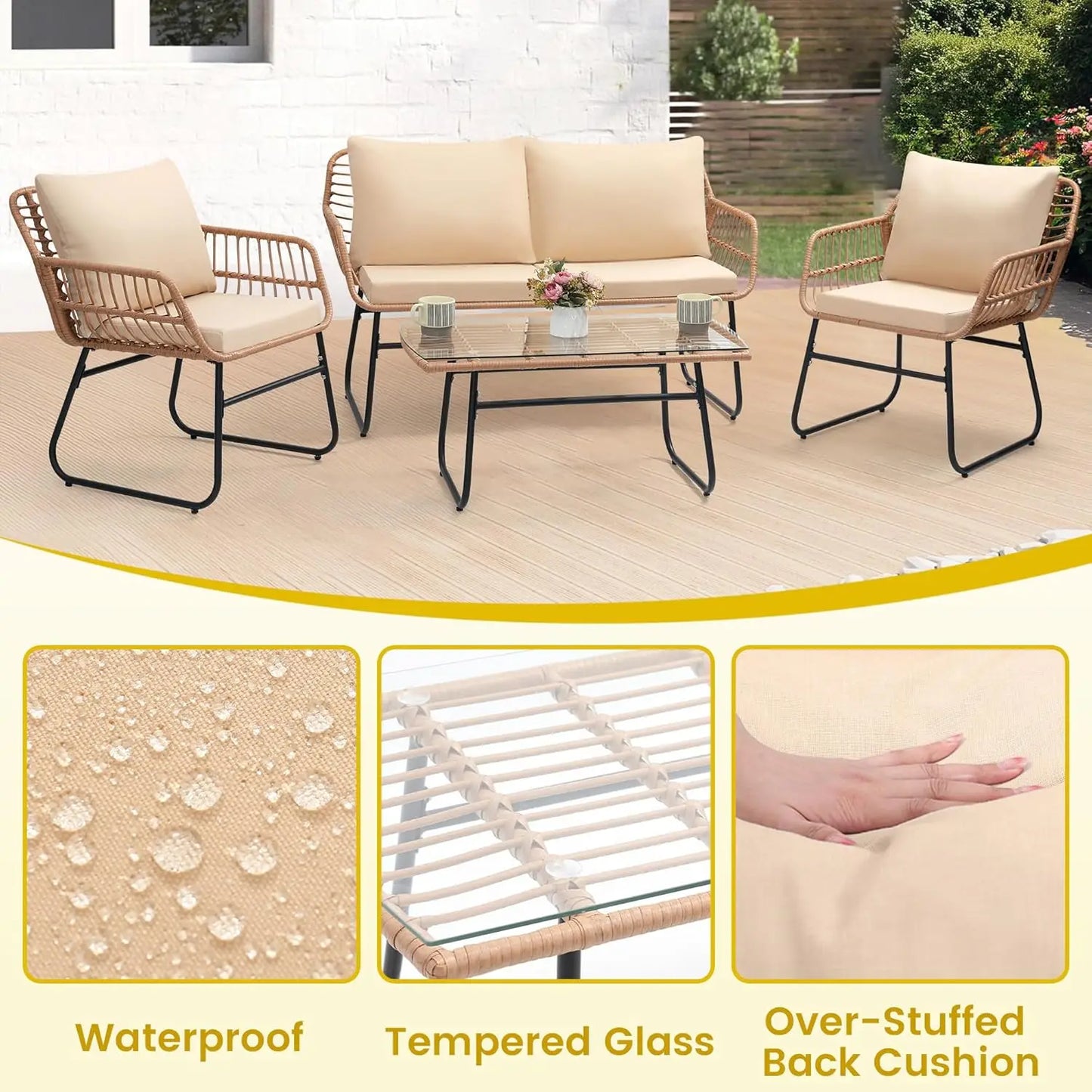 Modern Four Piece Rattan Patio Bistro Outdoor Furniture Set